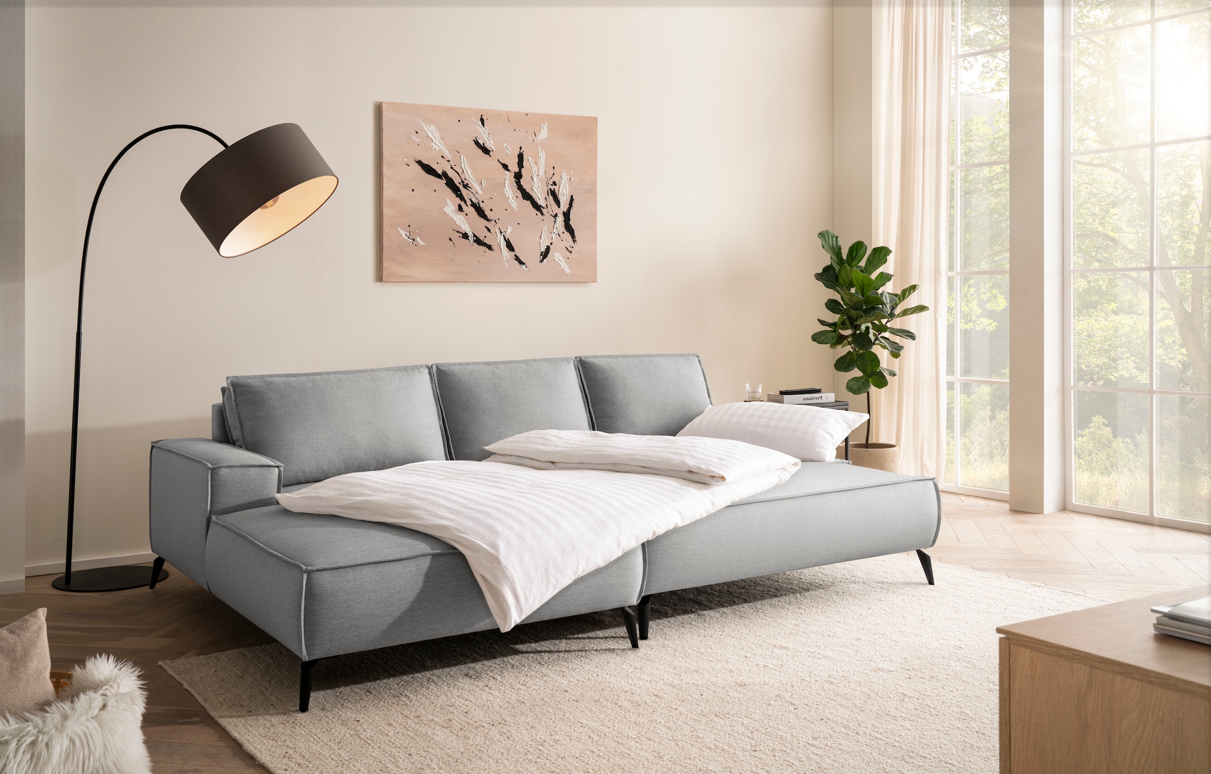 GOODproduct Groupe de sièges »TVINNU, Polsterecke L-Form, Schlaffunktion, mit Hocker« Ensemble,  Set, stellbar zum Schlafsofa (Krokodilverbinder)