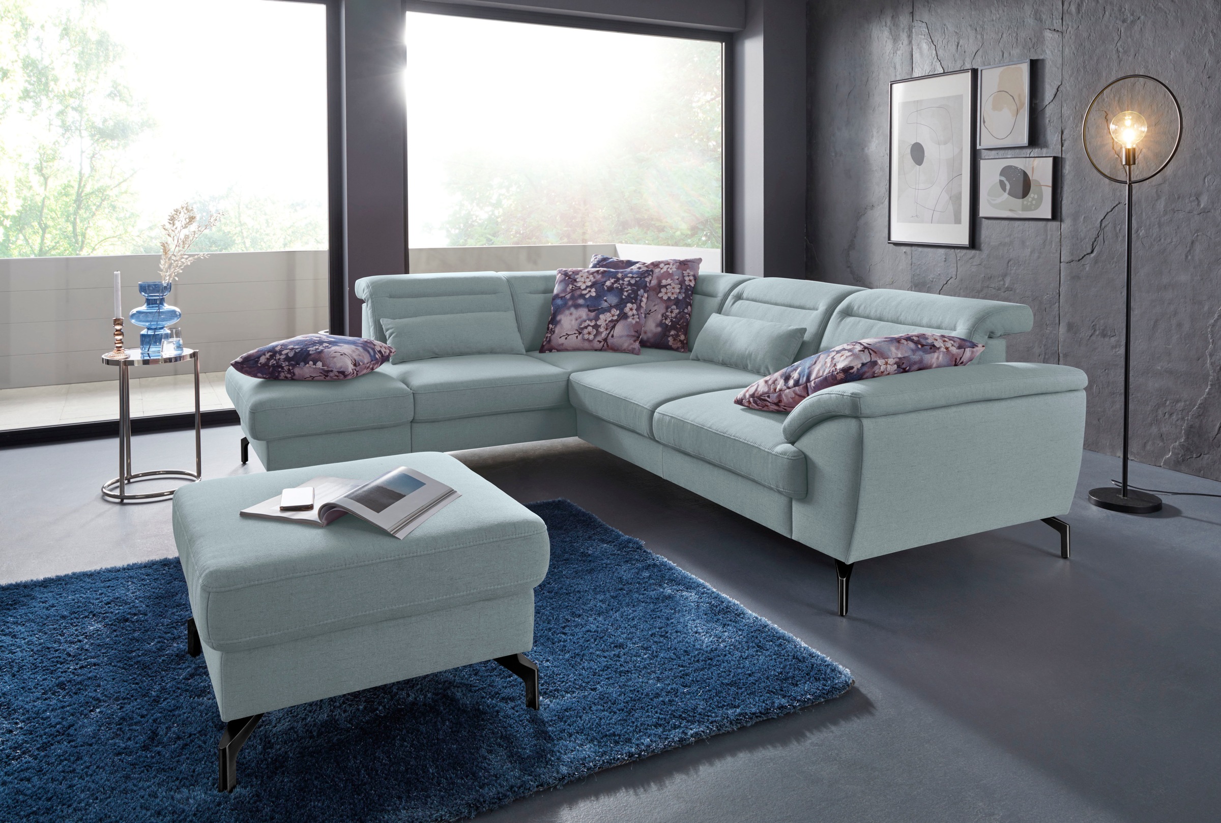 sit&more Ecksofa »Percy L-Form« 15 cm Fusshöhe, Sitztiefenverstellung, wahlweise in 2 Fussfarben