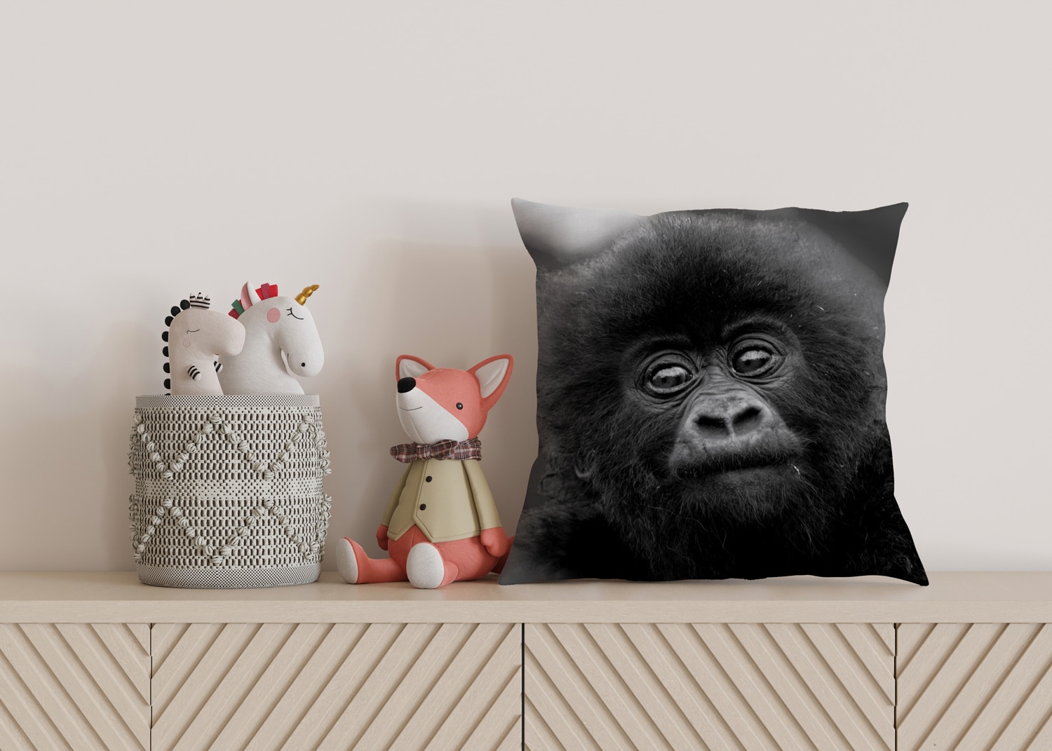 queence Dekokissen »Affen Baby« Kissenhülle mit HD Premium Druck, geruchsneutral, 40x40cm