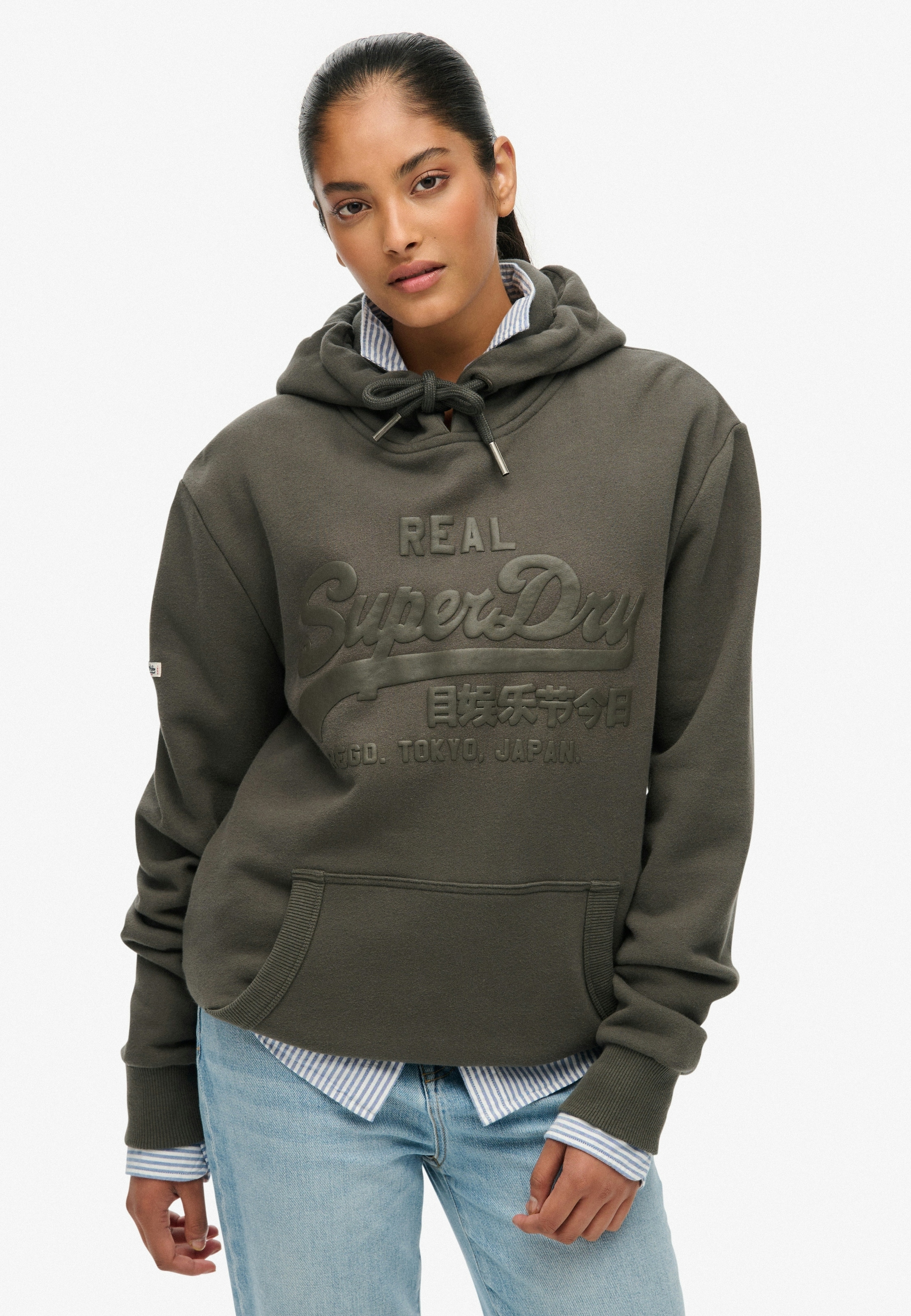 Image of Superdry Kapuzensweatshirt "VL TONAL HOOD", Baumwollmischung, angeraute Sweatware