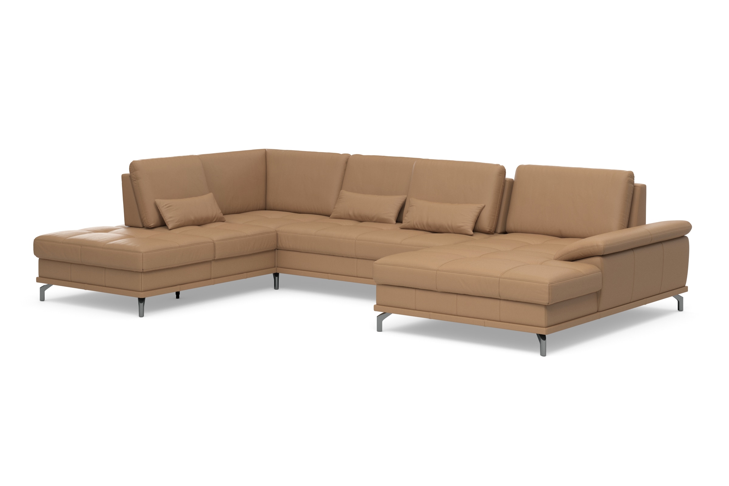 Places of Style Wohnlandschaft »Costello U-Form, mit Sitztiefenverstellung, Armteilverstellung und«, 3 Nierenkissen, optional Bettfunktion und Bettkasten