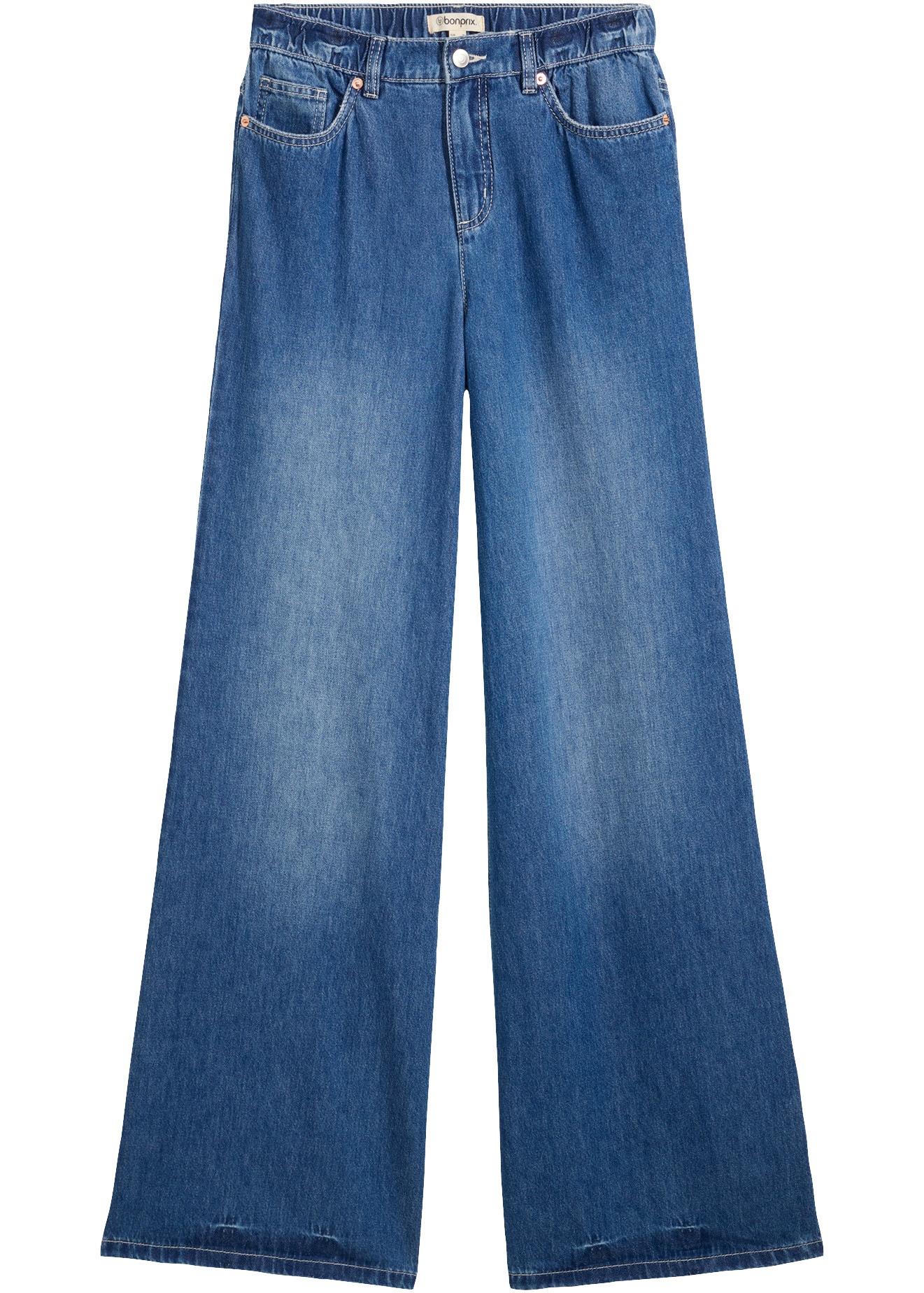 bonprix Weite Jeans weite Passform, 5-Pocket-Design, elastischer Bequembund, hohe Bundhöhe