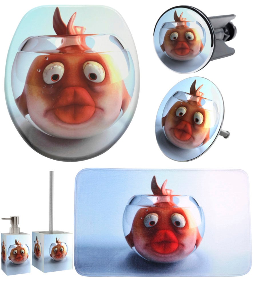 Image of Sanilo Badaccessoire-Set "Goldfisch" bestehend aus WC-Sitz, Badteppich, Stöpsel, Seifenspender, WC-Bürste