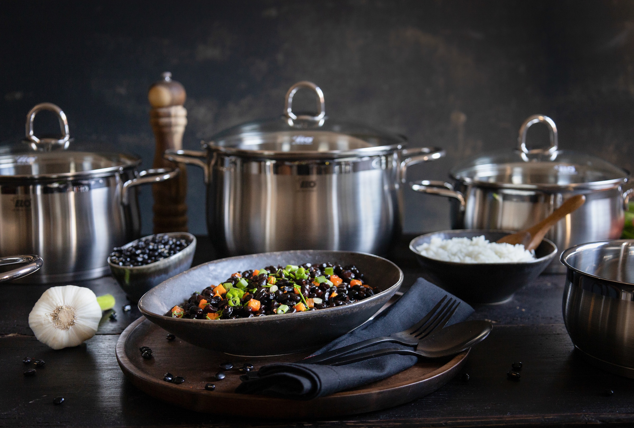 Elo Set de casseroles »Platin« Ensemble, 1 Bratentopf 20 cm, je 1 Fleischtopf 16/20/24 cm, 1 Kasserolle 16 cm, 9 cuis tlg. Acier inoxydable 18/10
