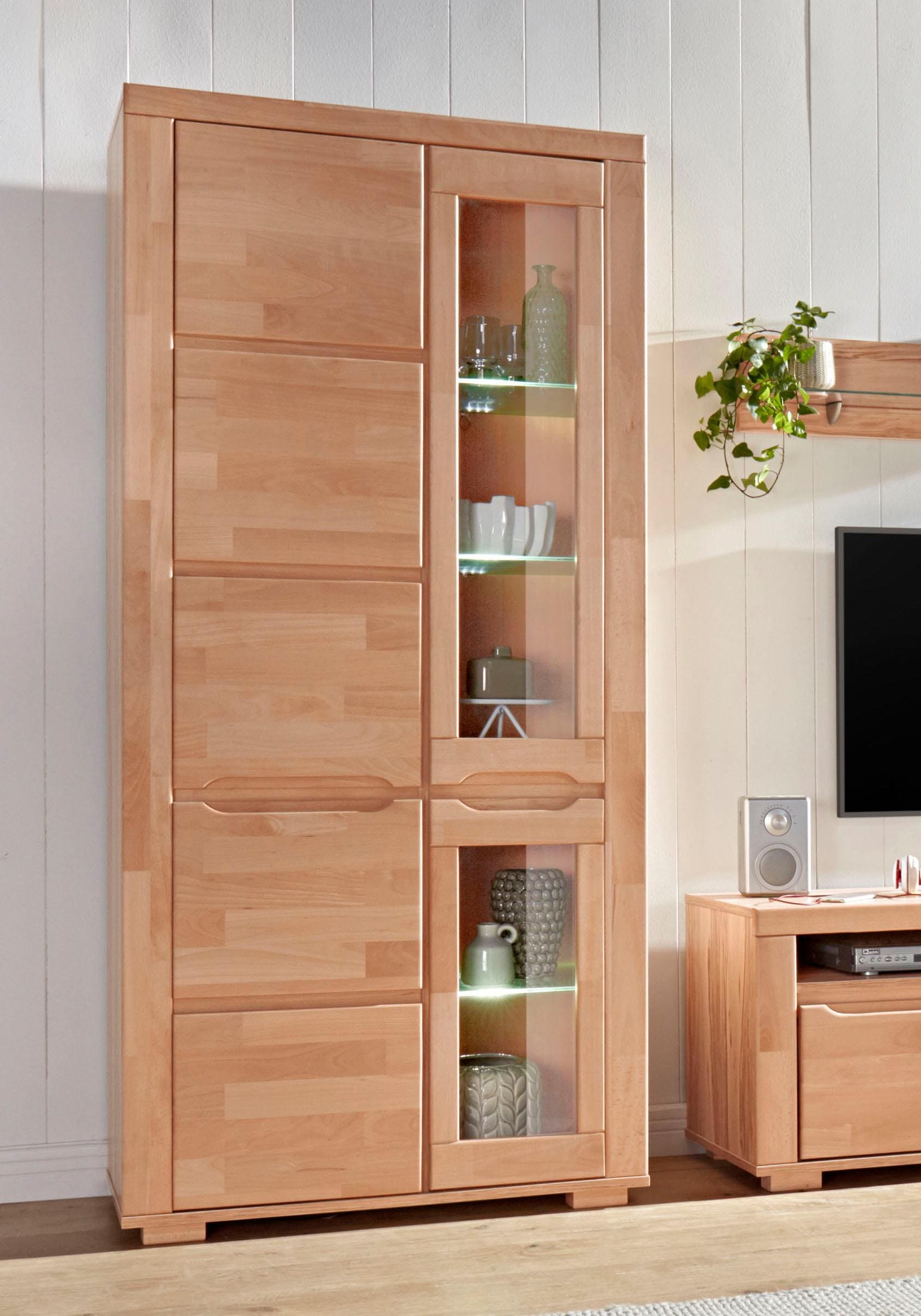 GOODproduct Vitrine »DENIS70, Wohnzimmer, viel Stauraum, verstellbaren Einlegeböden, geölt« B/T/H:90/40/190cm, Front Kernbuche massivholz,10 Fächer, Grifflos