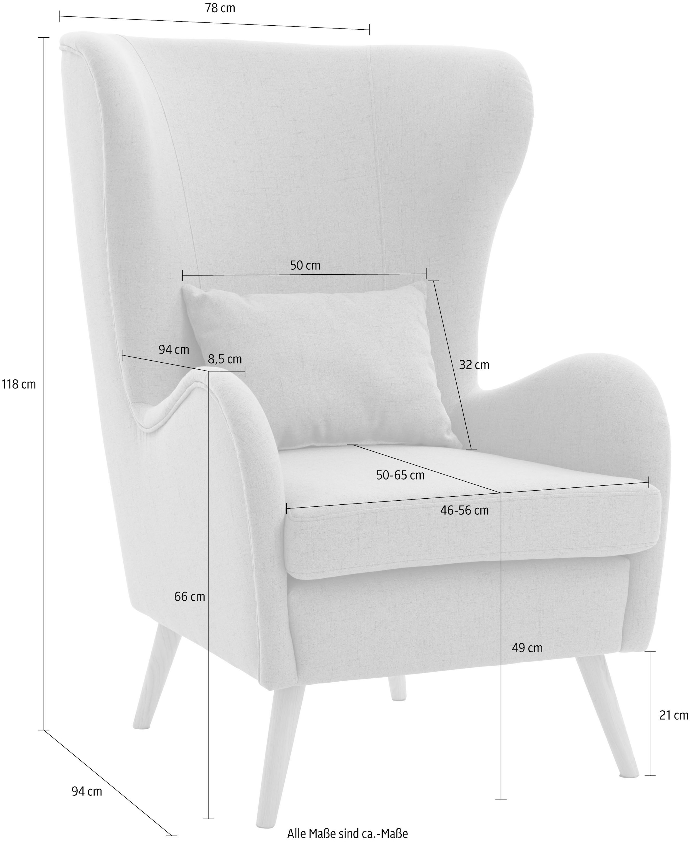 Guido Maria Kretschmer Home&Living Sessel »Salla auch in Fellimitat und Feincord, viele Bezugsarten«, wahlweise mit oder ohne Hocker; grosser Sessel: Masse B/T/H: 78/94/118cm