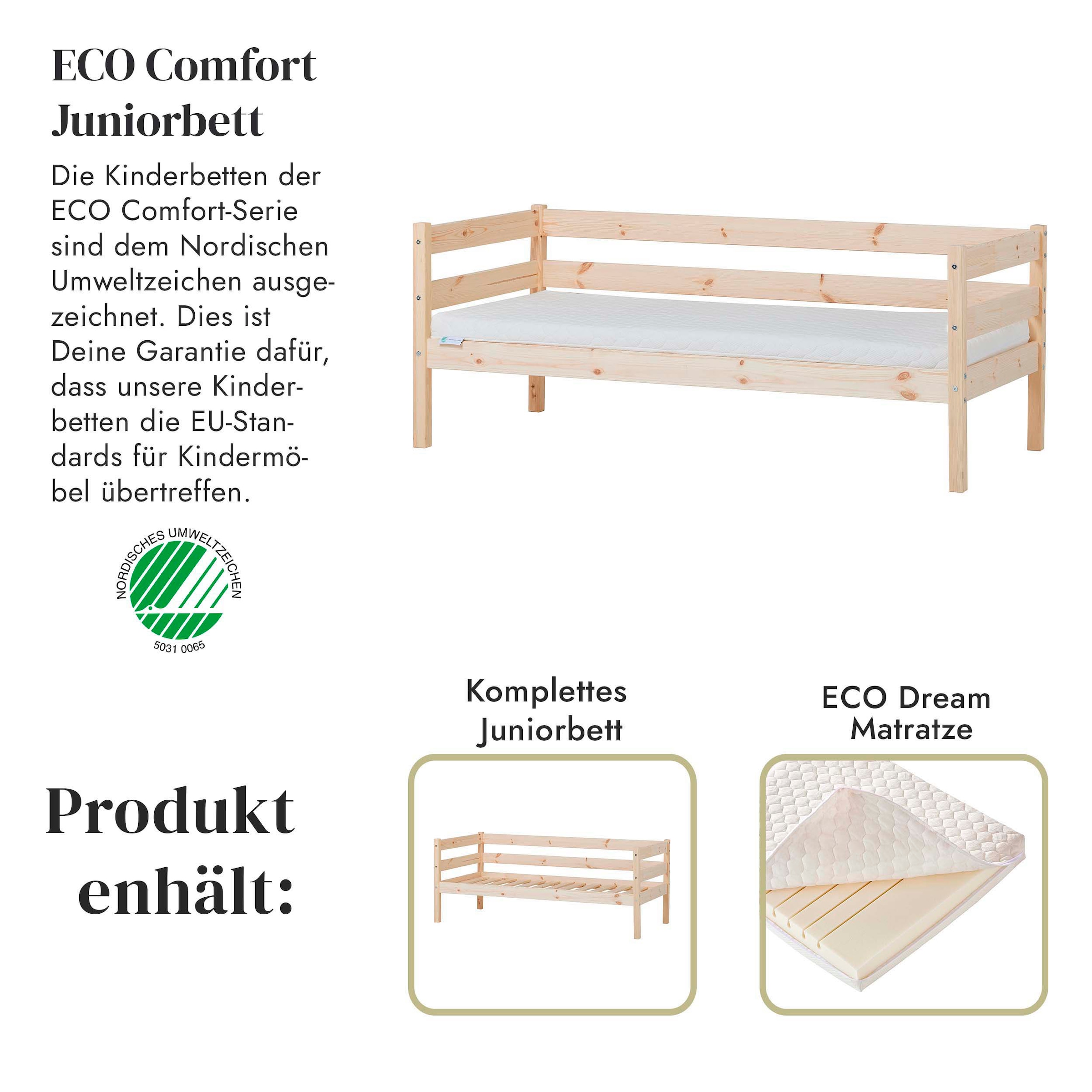 Hoppekids Einzelbett »ECO Comfort Kinderbett, Kiefer Massivholz, Jugendbett inkl. Rollrost«, 70x160 cm, wahlweise in verschieden Farben/ Matratze/ Absturzsicherung