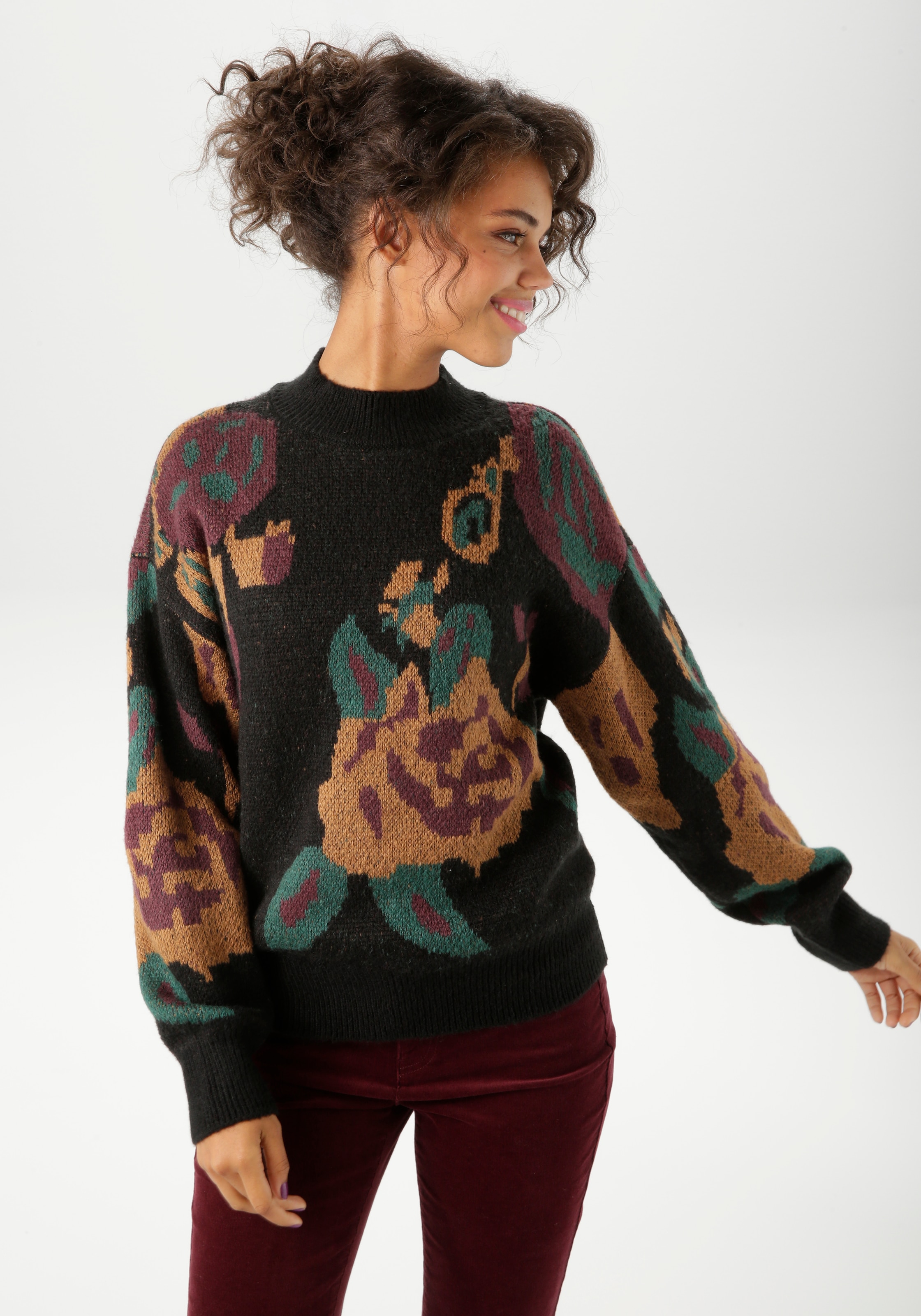 Image of Aniston CASUAL Strickpullover mit grossflächigen, eingestrickten Blüten