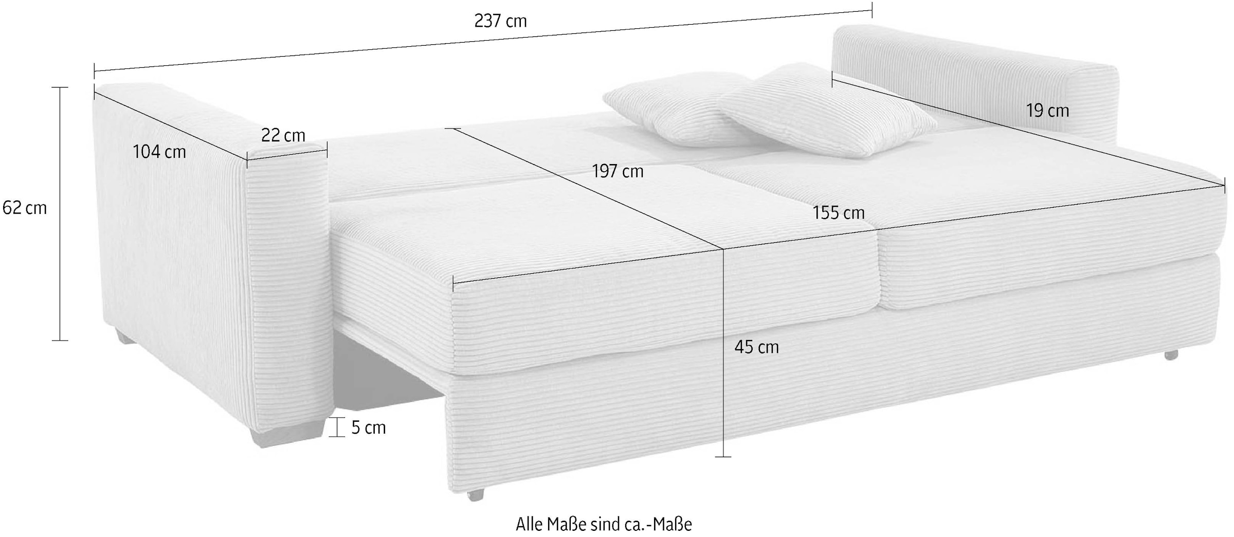 Jockenhöfer Gruppe Schlafsofa »Micha, B: 237 cm, Liegefl. 155x197 cm« mit Schlaffunktion, Bettkasten & Zierkissen