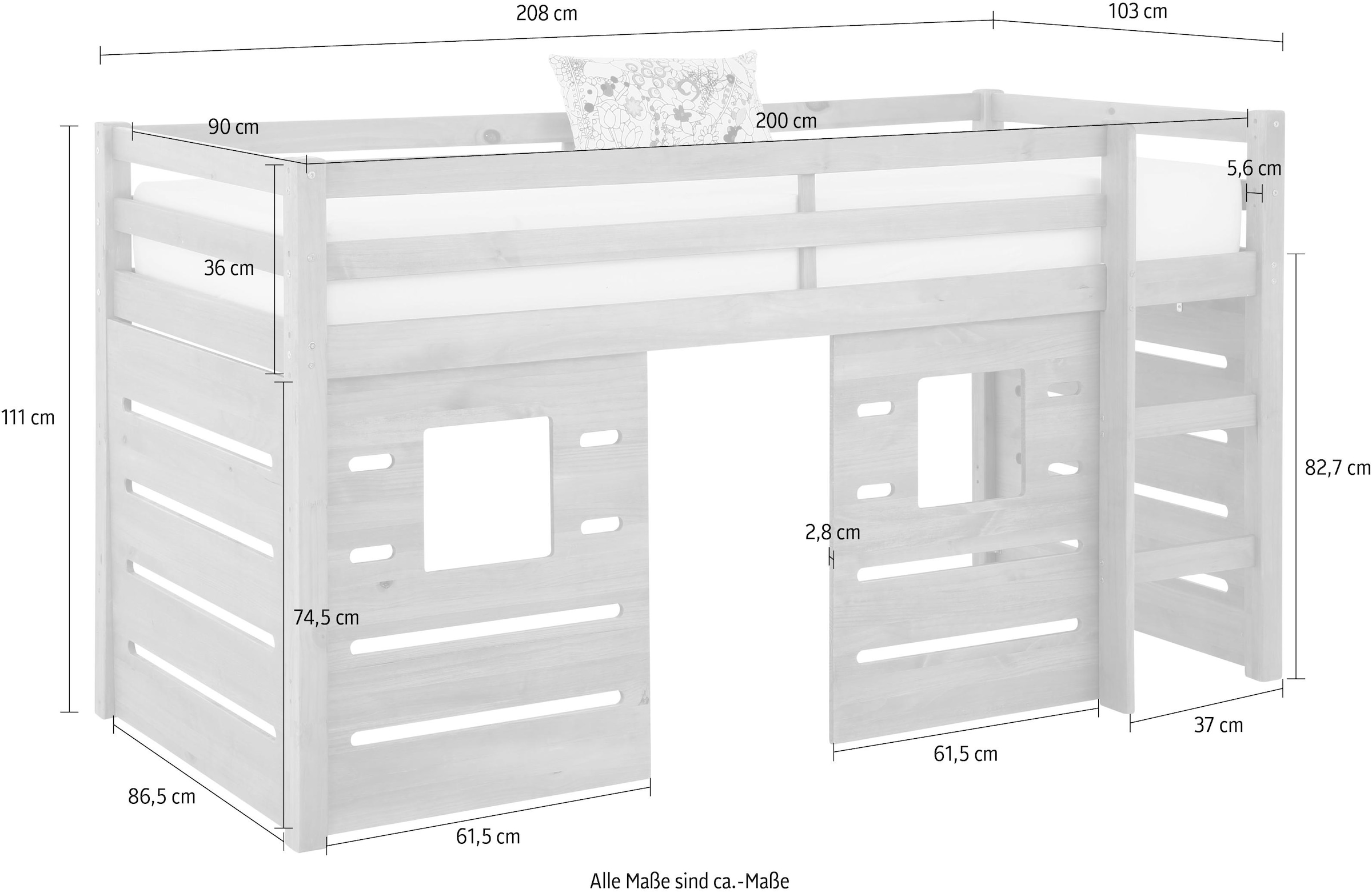 Lüttenhütt Hochbett »Alpi«, aus Kiefernholz, inklusive Leiter und Panel, Aussenmassenbreite 103 cm