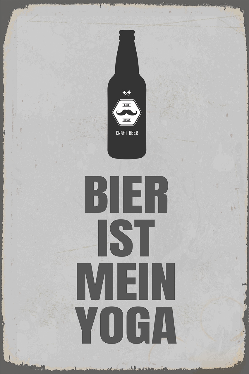 Image of queence Metallbild "Bier Yoga Spruch Stahlschild Blechschild" 1 Stk. tlg. 20x30x0,2cm - mit 4 Lochbohrung
