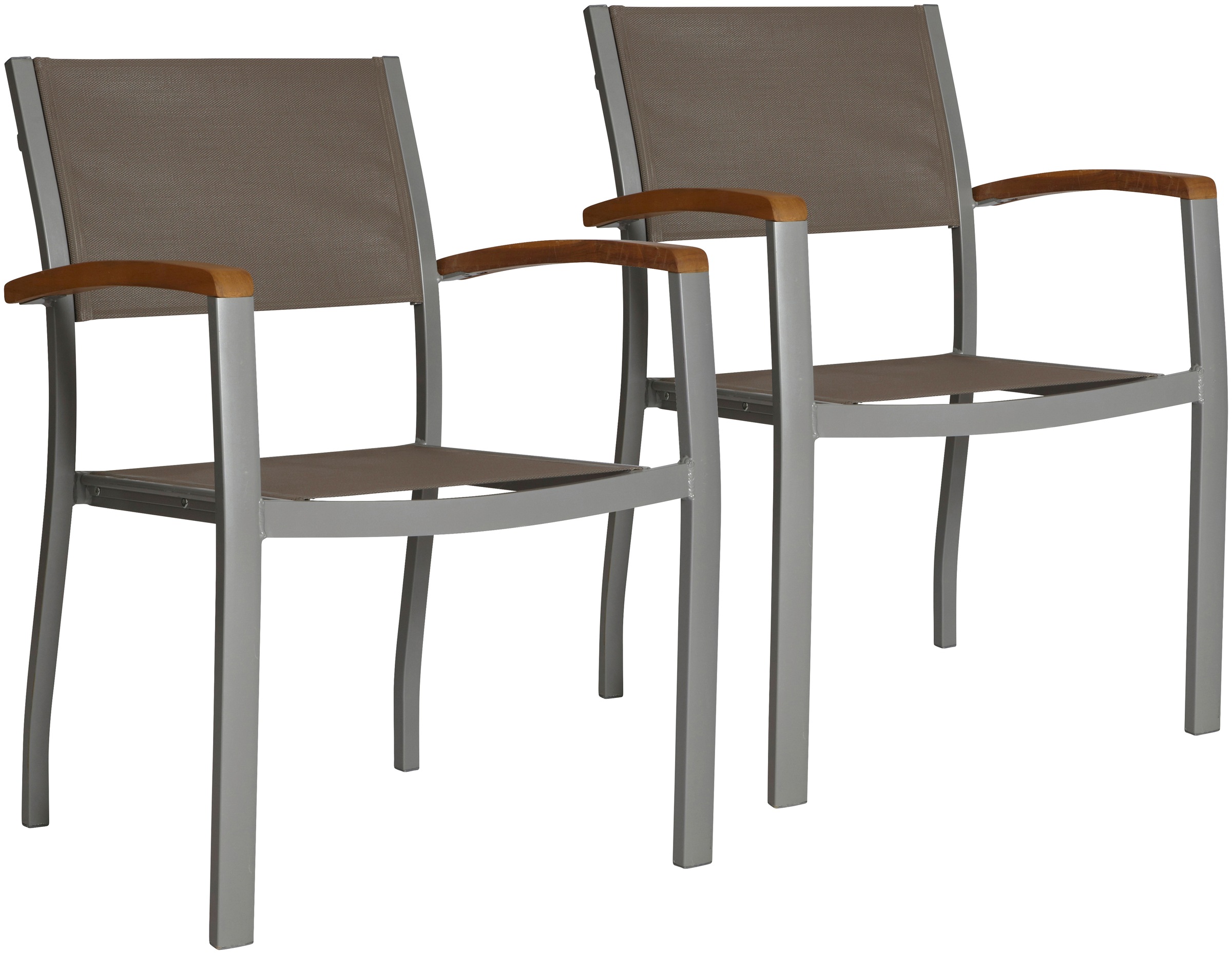Image of MERXX Gartenstuhl »Monaco«, (Set), 2 St., 2er Set, Aluminium/Textil/Akazie, stapelbar, grau bei Ackermann Versand Schweiz