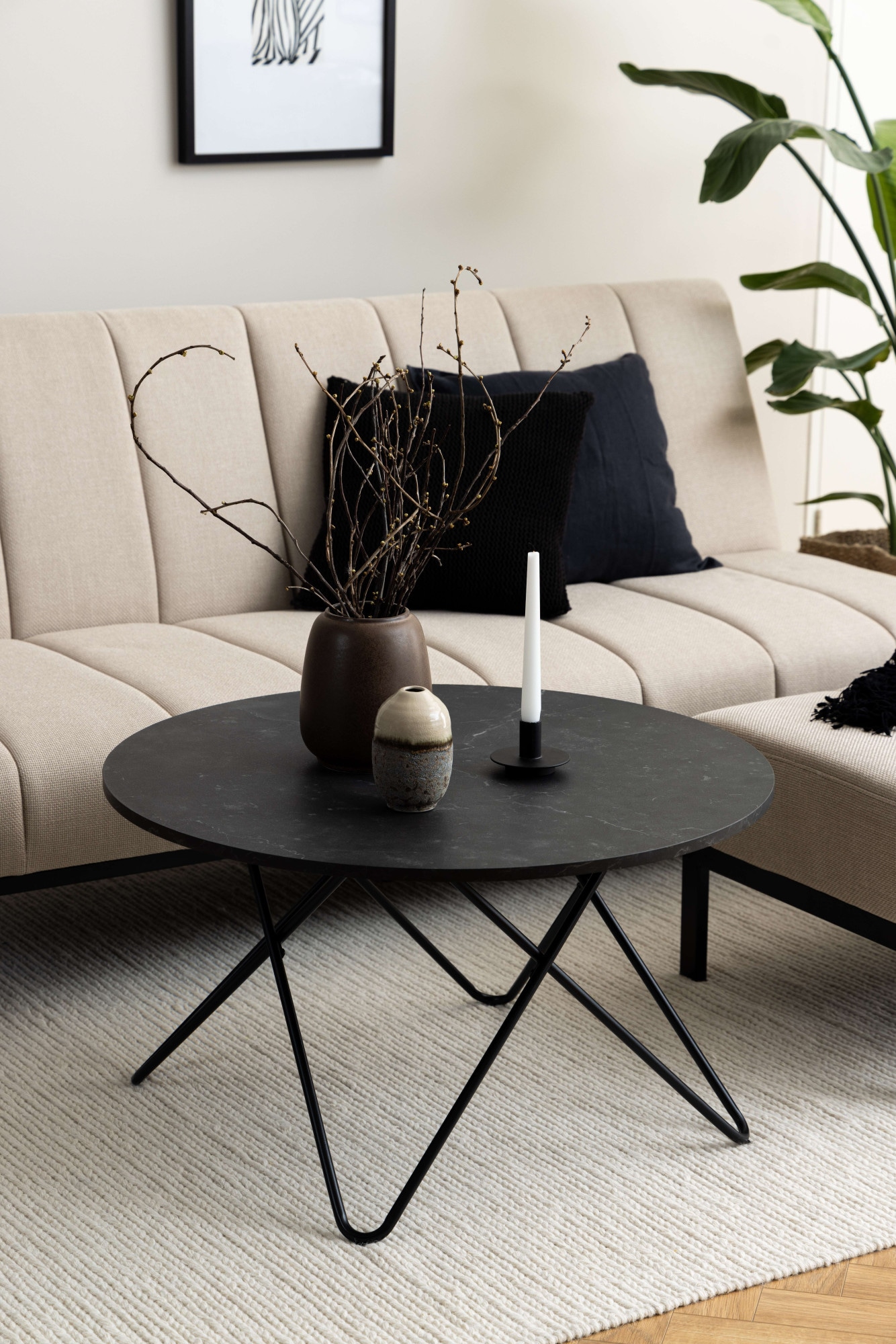ACTONA GROUP Table basse »Wyre« Table de salon, table basse, table à café, choix OTTO,  rond, aspect marbre noir, pied en fil d'acier noir, P: 80 cm