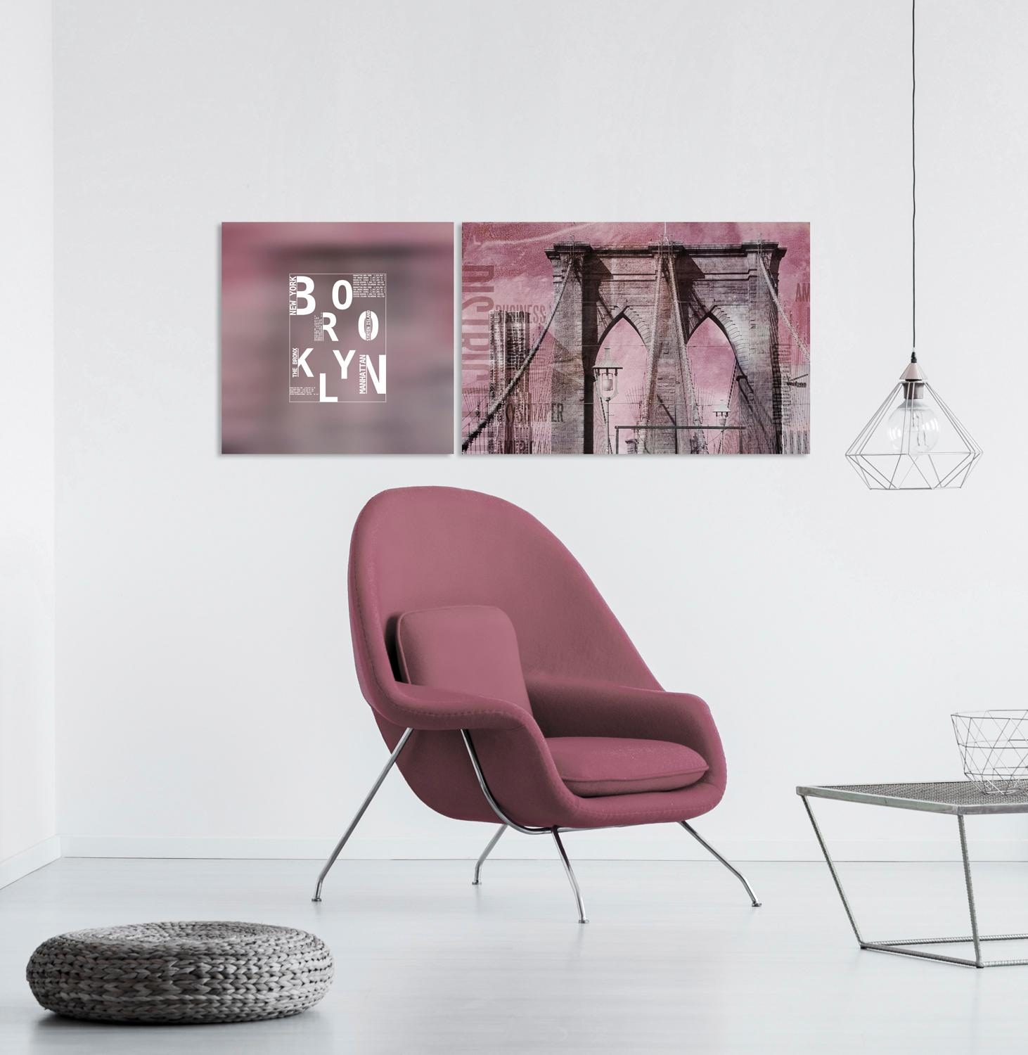 queence Tableau sur toile »Brooklyn« Set,  Premium-Leinwandstoff, Handarbeit aus Deutschland, Spruch, 2er Set