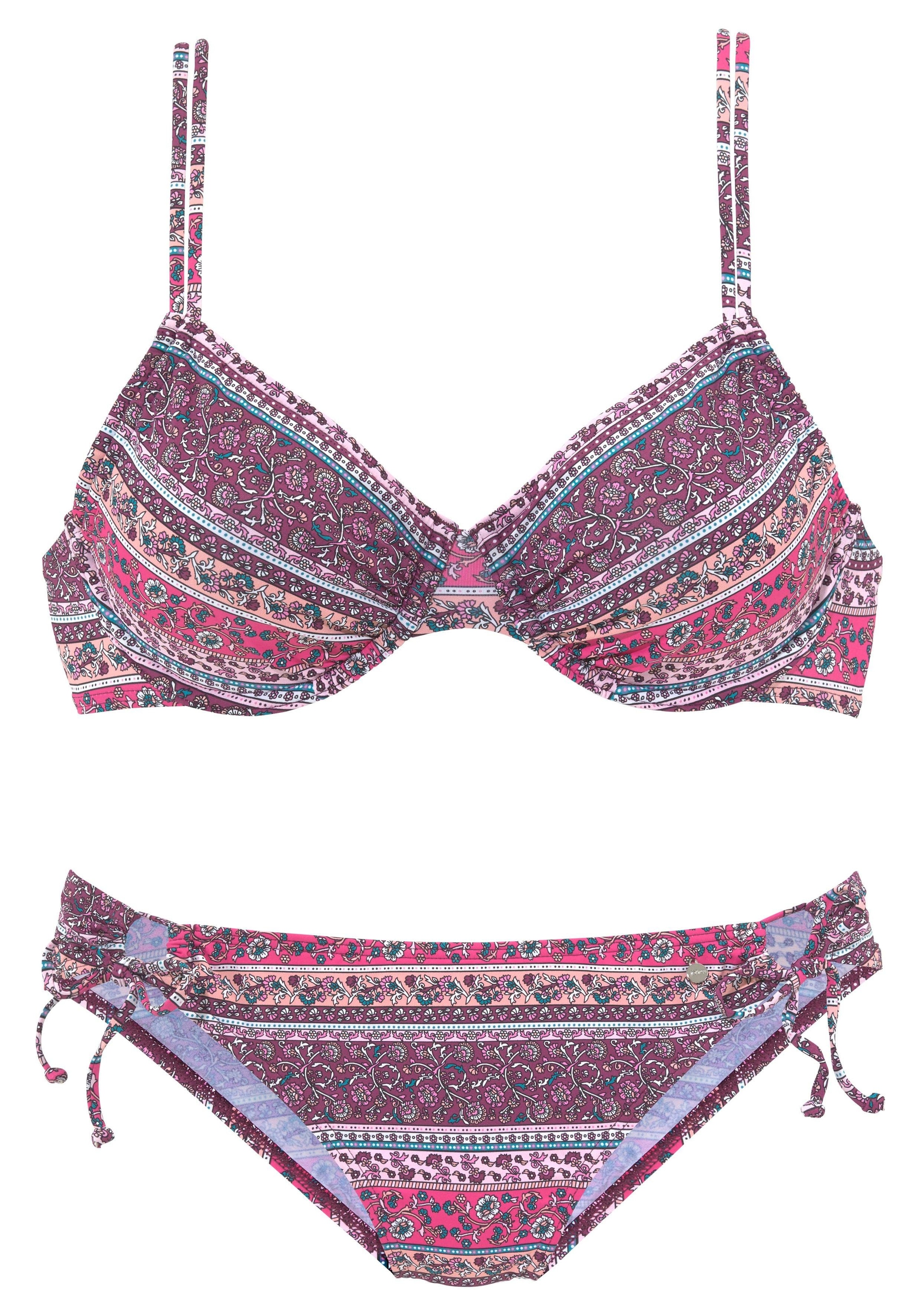 s.Oliver Bügel-Bikini mit geblümtem Print und Raffung