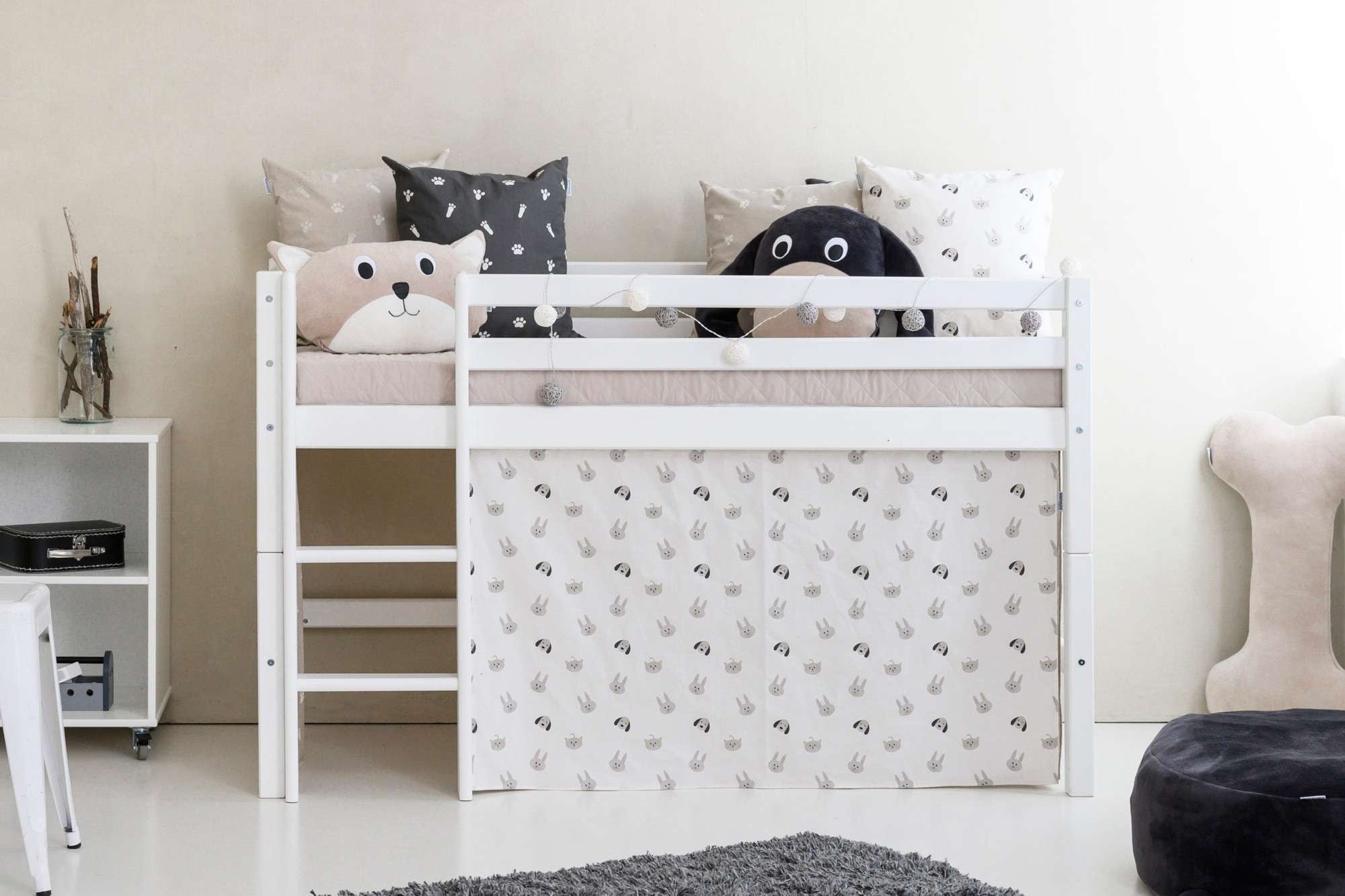 Hoppekids Hochbett »ECO Dream, Kinderbett, Spielbett, Halbhohes Bett aus Massivholz«, inkl. Vorhang-Set Creator, Bettgrösse & Matratze wählbar