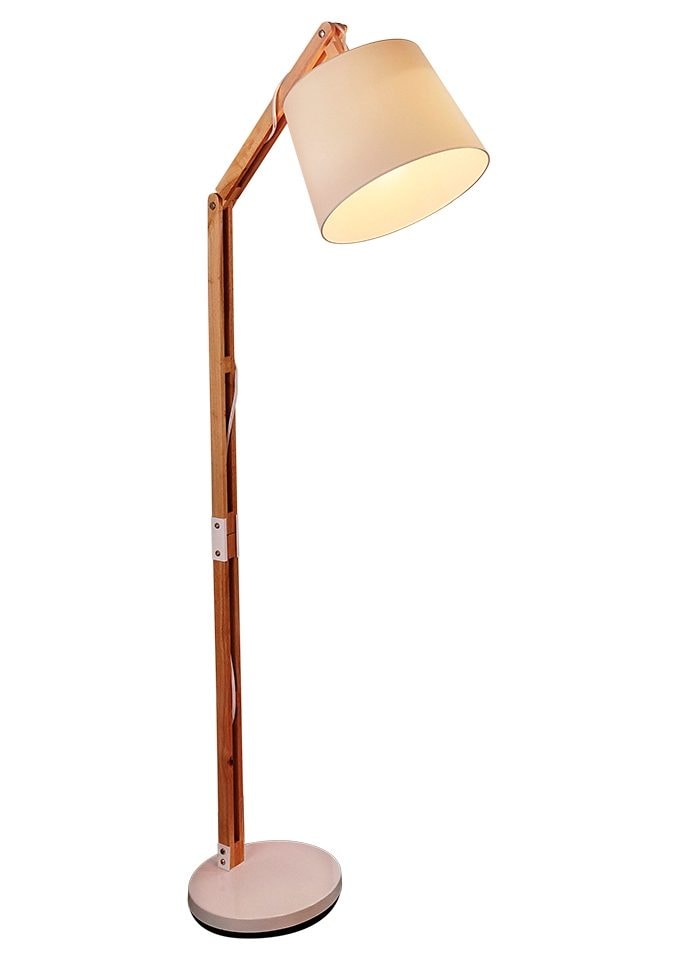 Brilliant Stehlampe »Carlyn«, 1 flammig, Leuchtmittel E27 | ohne Leuchtmittel, 163 cm Höhe, E27 max. 60 W, mit weissem Stoffschirm, Holz/Metall/Textil