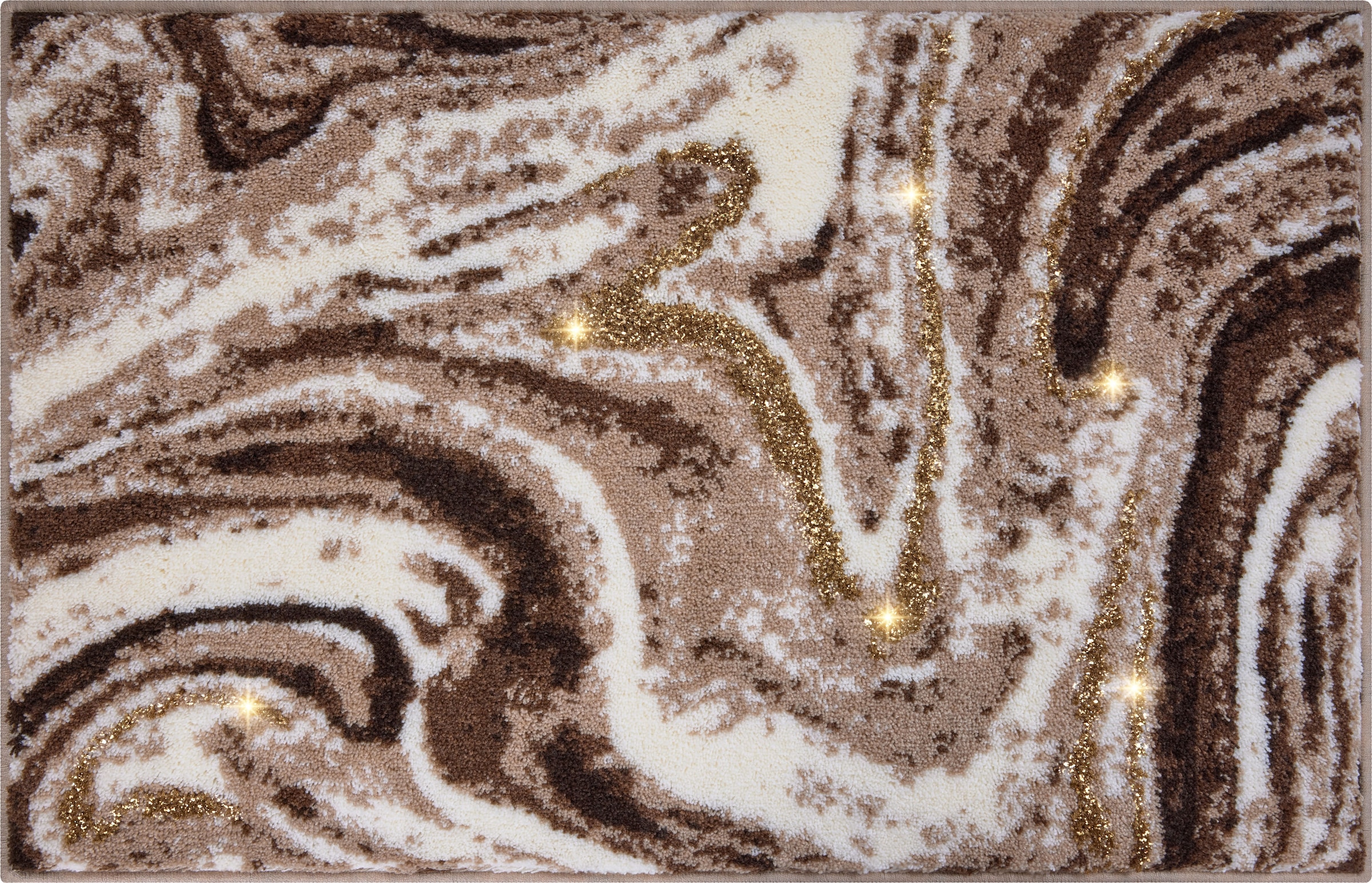 Leonique Badematte »Gloria«, Höhe 20 mm, rutschhemmend beschichtet, fussbodenheizungsgeeignet, goldfarbene Akzente durch Glitzer-Garn, Badematten im Marmor-Design