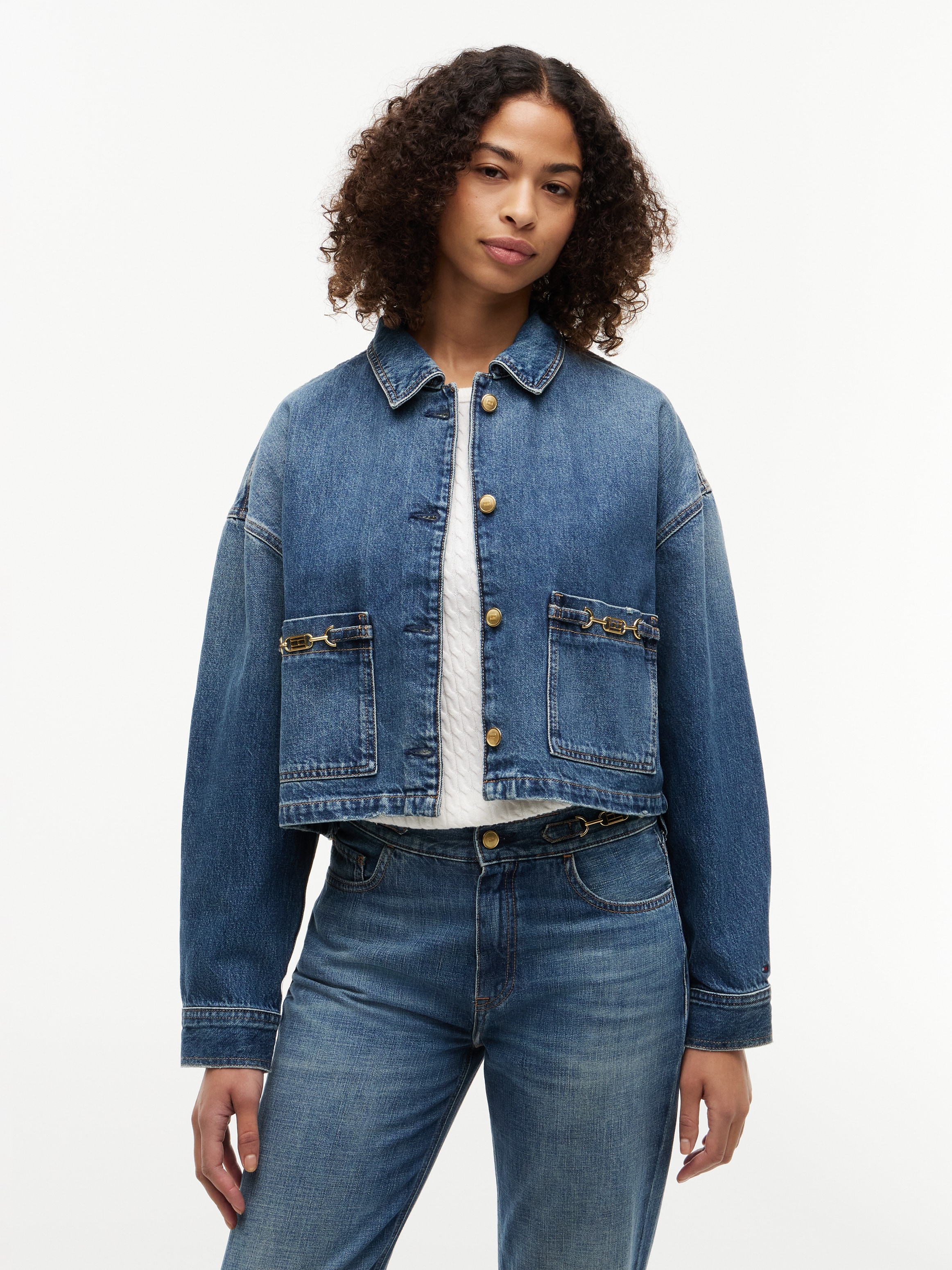 Image of Tommy Hilfiger Jeansjacke "CROPPED JACKET CAM MID" ohne Kapuze aus Baumwolle, verkürzte Form