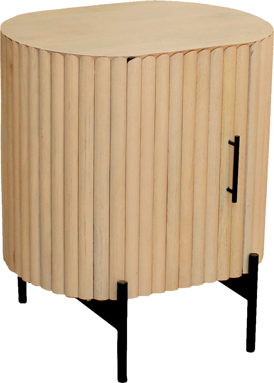 Image of SIT Nachtkommode "Nessebar aus Mangoholz mit Lamellen-Design & Metallfüssen" 1 Stk. tlg. 1 Tür, 2 Fächer & 15 cm hohe schwarze Metallfüsse