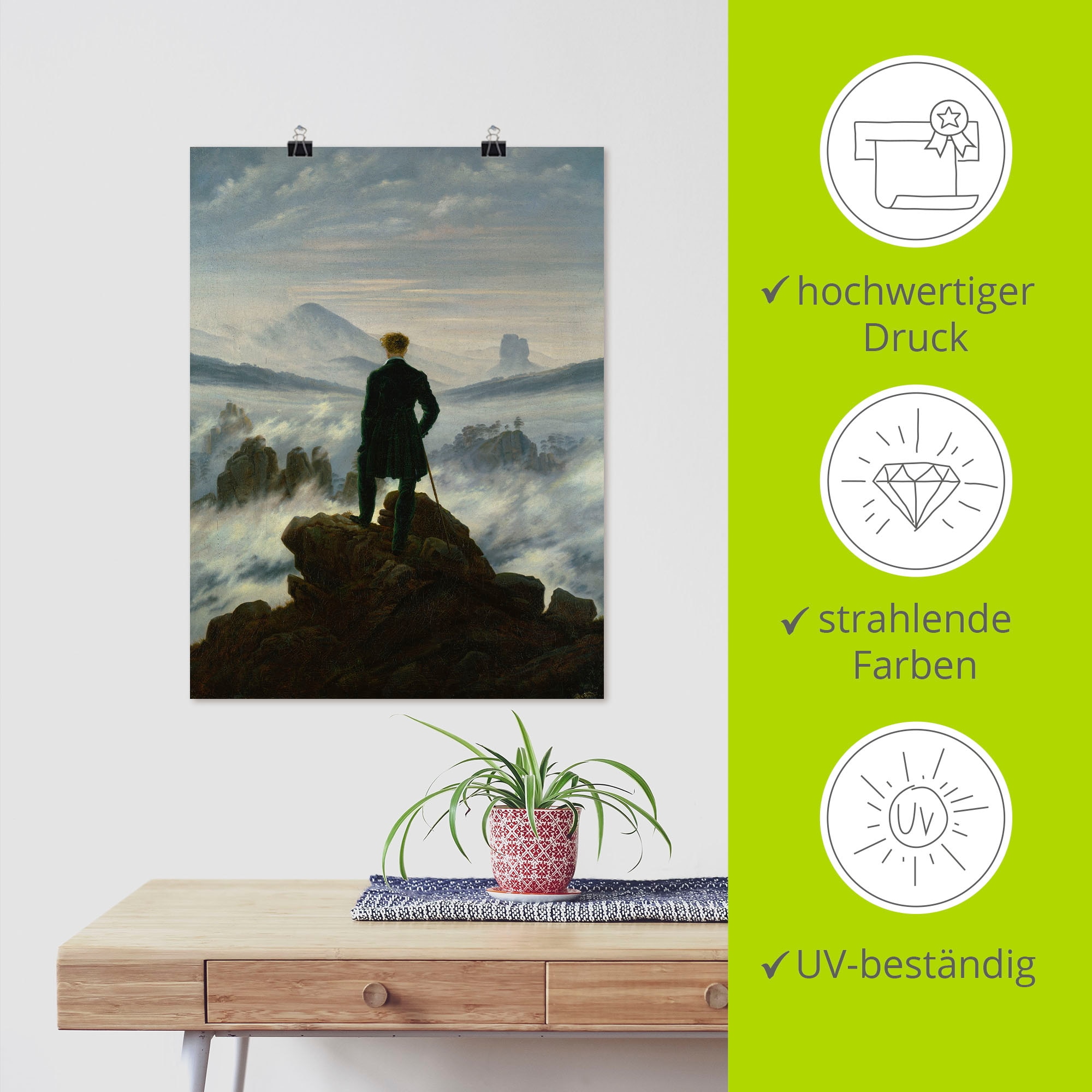 Artland Wandbild »Der Wanderer über dem Nebelmeer. Um 1818« Mann 1 Stk. tlg. als Leinwandbild, Poster in verschied. Grössen