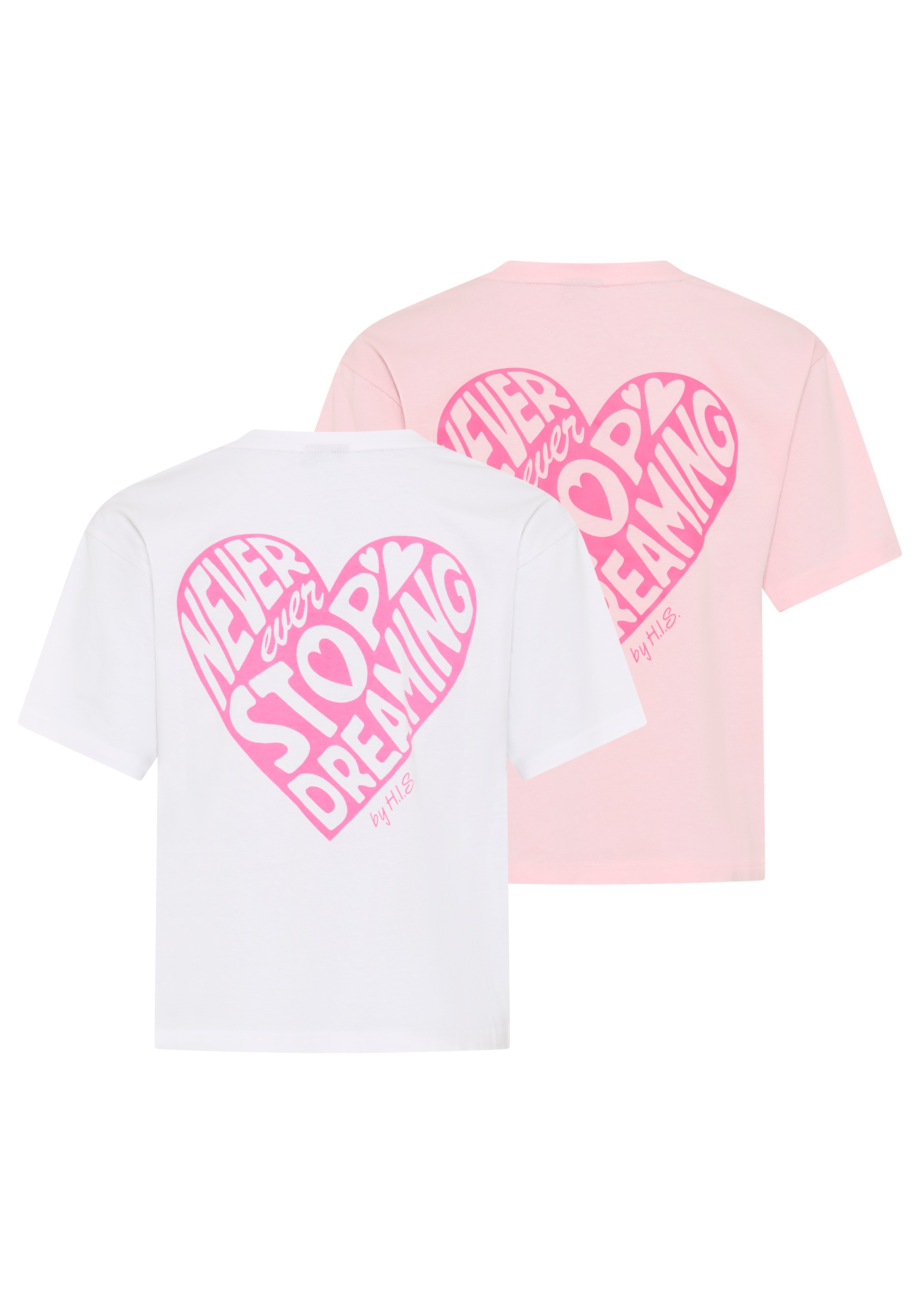Image of H.I.S T-Shirt "2er Pack H.I.S Shirts mit Rückenprint für Mädchen" Packung, 2, 2 tlg. für Mädchen, lässige Passform, kurze Ärmel, mit Logodruck