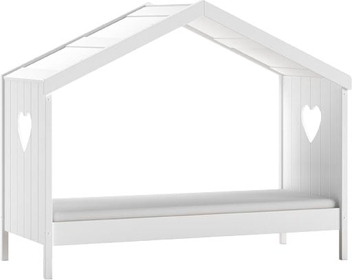 Vipack Hausbett »Amori, inkl. Dach, Rückseitig offen, mit Rolllattenrost« B/H/T ca. 213x171,7x98,7cm, verspielte Herz-Ausschnitte seitlich,  wahlweise, mit oder ohne Schublade und Absturzschutz, weiss lackiert
