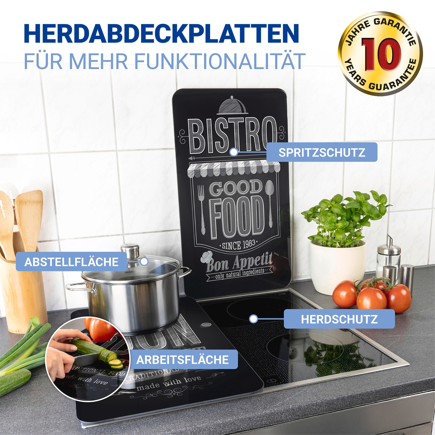 WENKO Herd-Abdeckplatte »Universal Modell Bon Appetit«, (Set, 2 tlg.), Herdabdeckung für alle Herdarten, kratzfest, mit rutschfesten Füssen