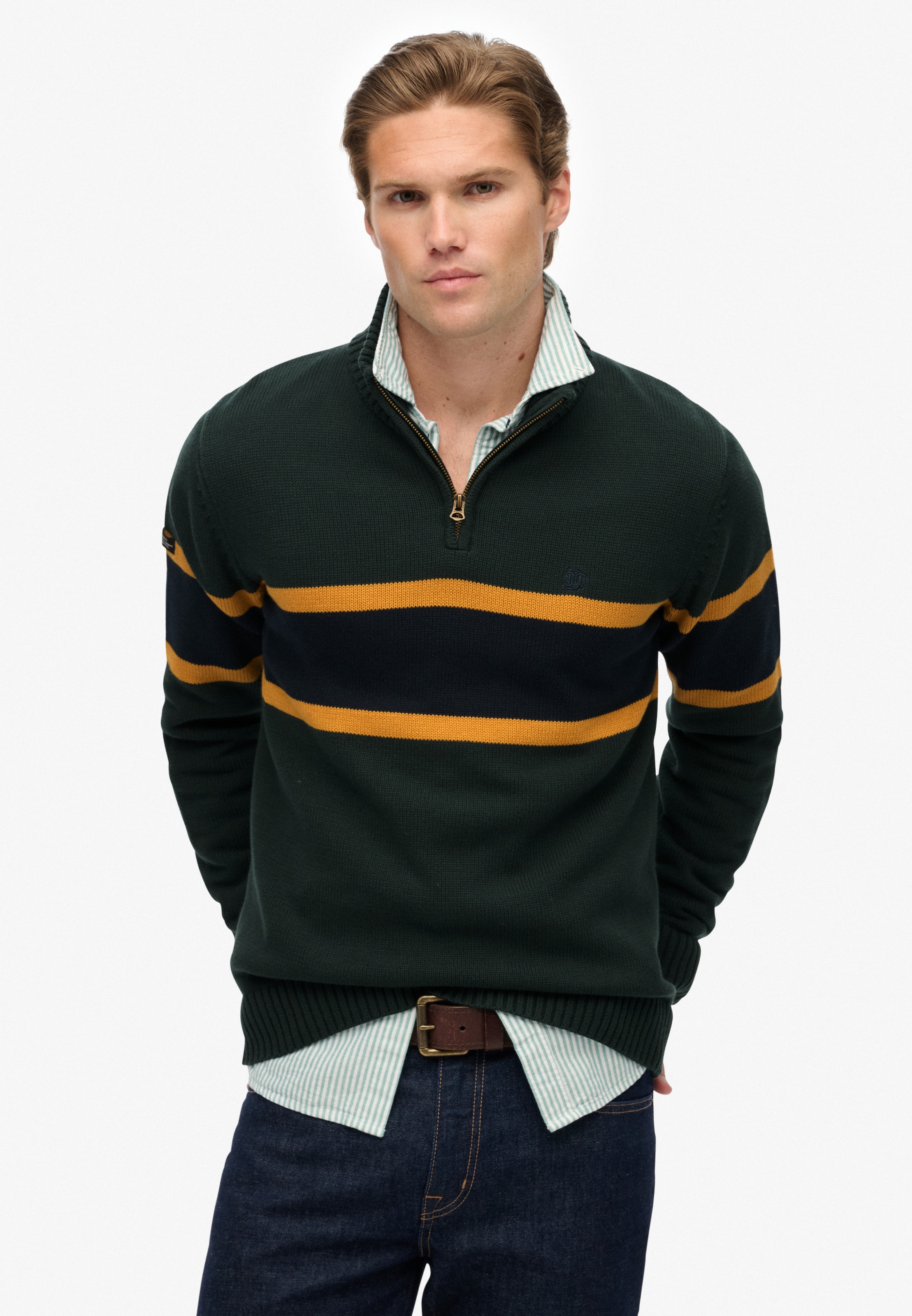 Image of Superdry Strickpullover "Cotton Stripe Half Zip Knit"