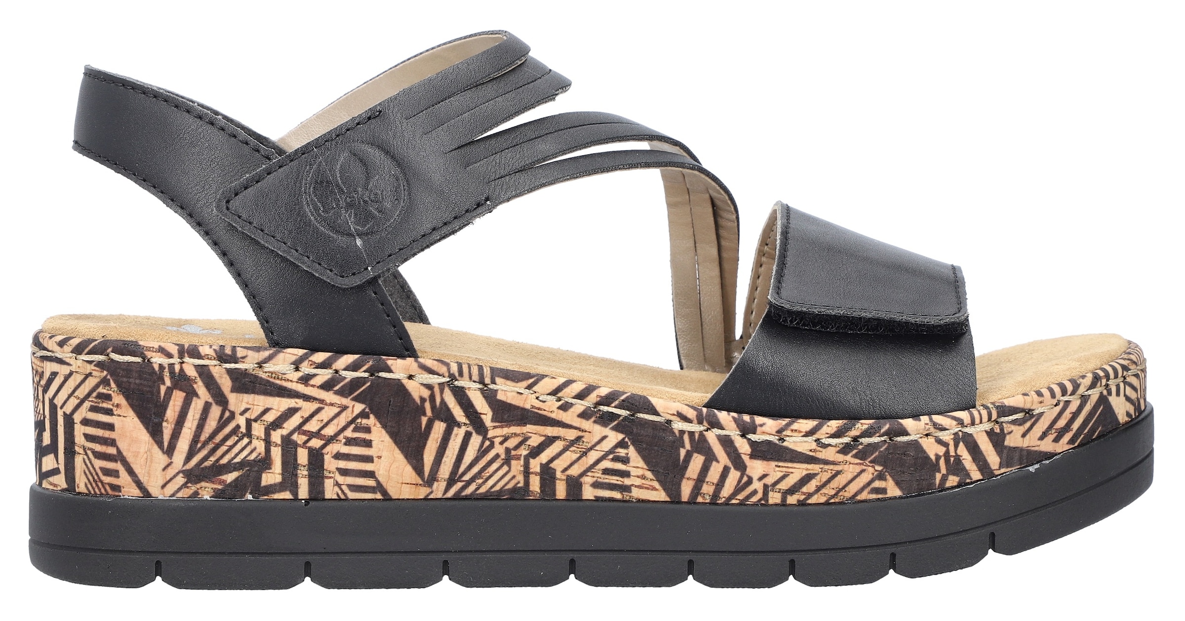 Rieker Sandales compensées  , Sommerschuh, Sandale, Keilabsatz, mit gemusterter Plateausohle