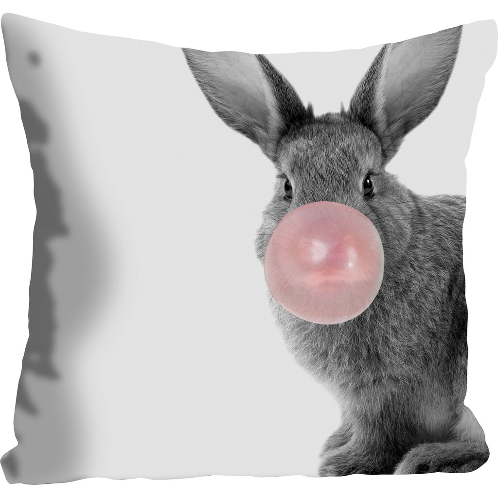 queence Dekokissen »Bunny Gum«, mit einem Hasen mit Kaugummi, Kissenhülle ohne Füllung, 1 Stück