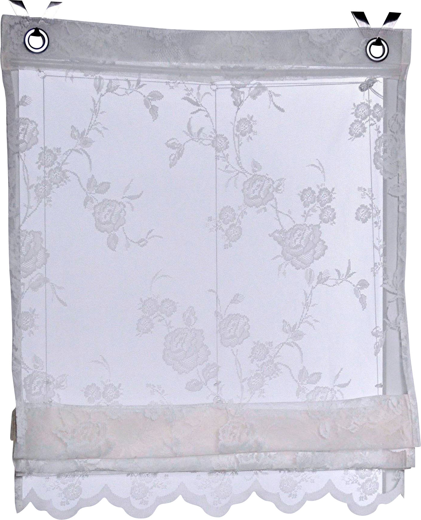 Image of Kutti Raffrollo "Florence" mit Hakenaufhängung ohne Bohren freihängend transparent, creme, Spitze, Stickerei, Volant, mit Fensterhaken