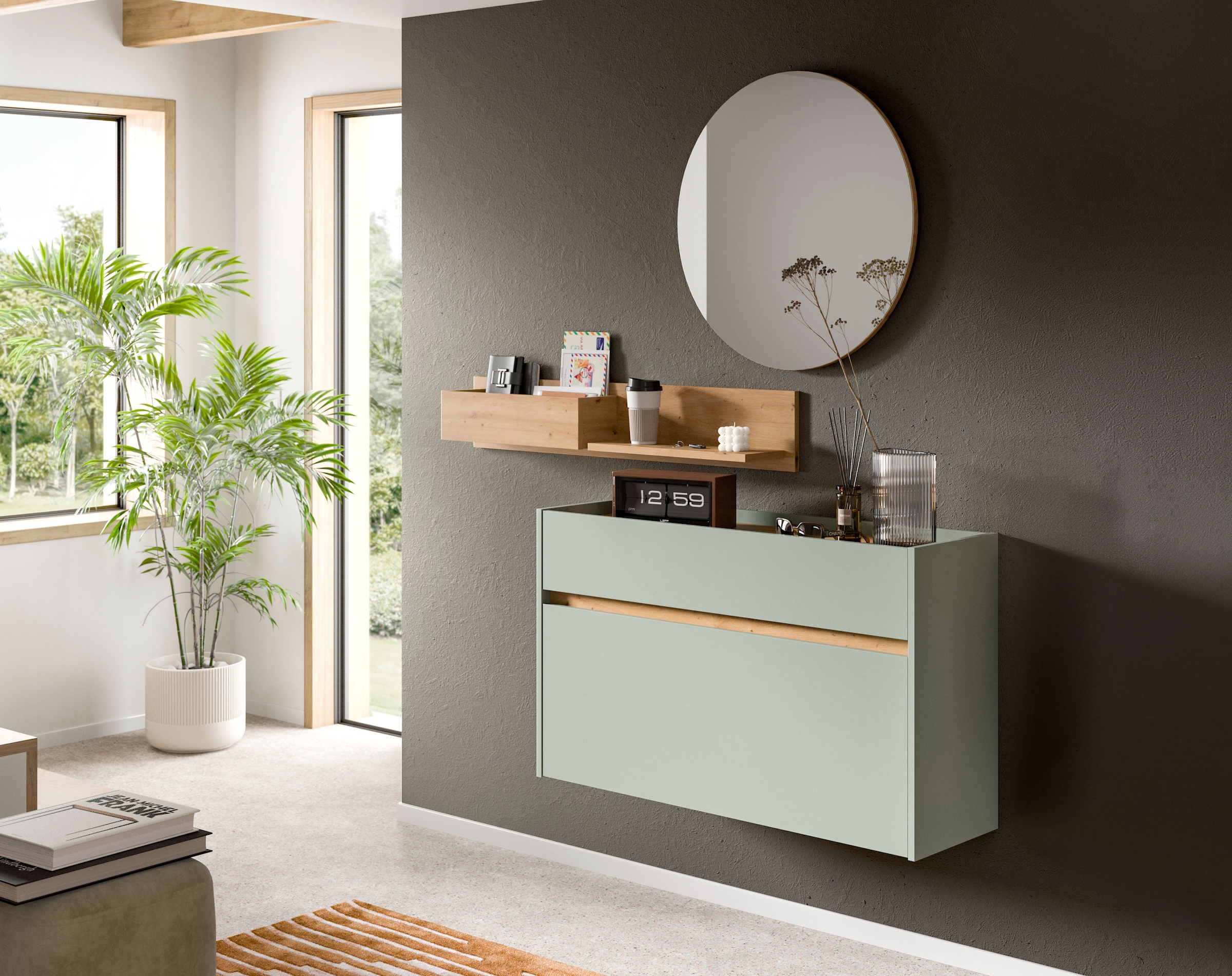 Home affaire Armoire à chaussures »EVRID, Breite 110cm, hängend, 1 Schubkasten, 1 Schuhwalze« individuell mit anderen Artikel der Serie EVRID erweiterbar, 1 cuis tlg. Schuhkommode, Kommode, Sideboard, Garderobenschrank, Flurkommode