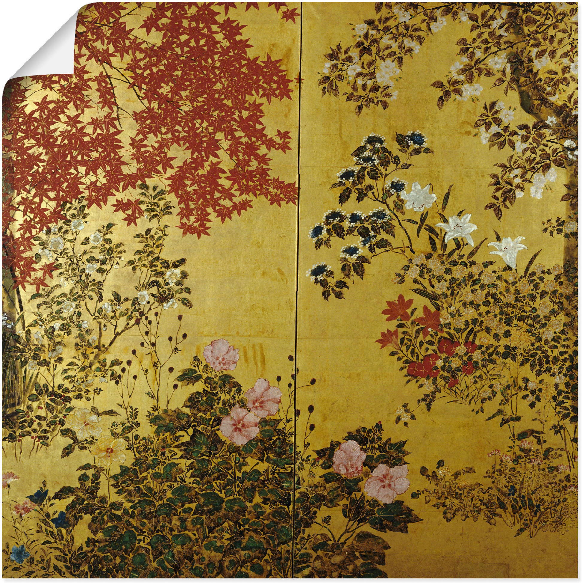 Image of Artland Wandbild "Japanischer Wandschirm 18. Jahrhundert" Pflanzen 1 Stk. tlg. als Leinwandbild, Poster in verschied. Grössen