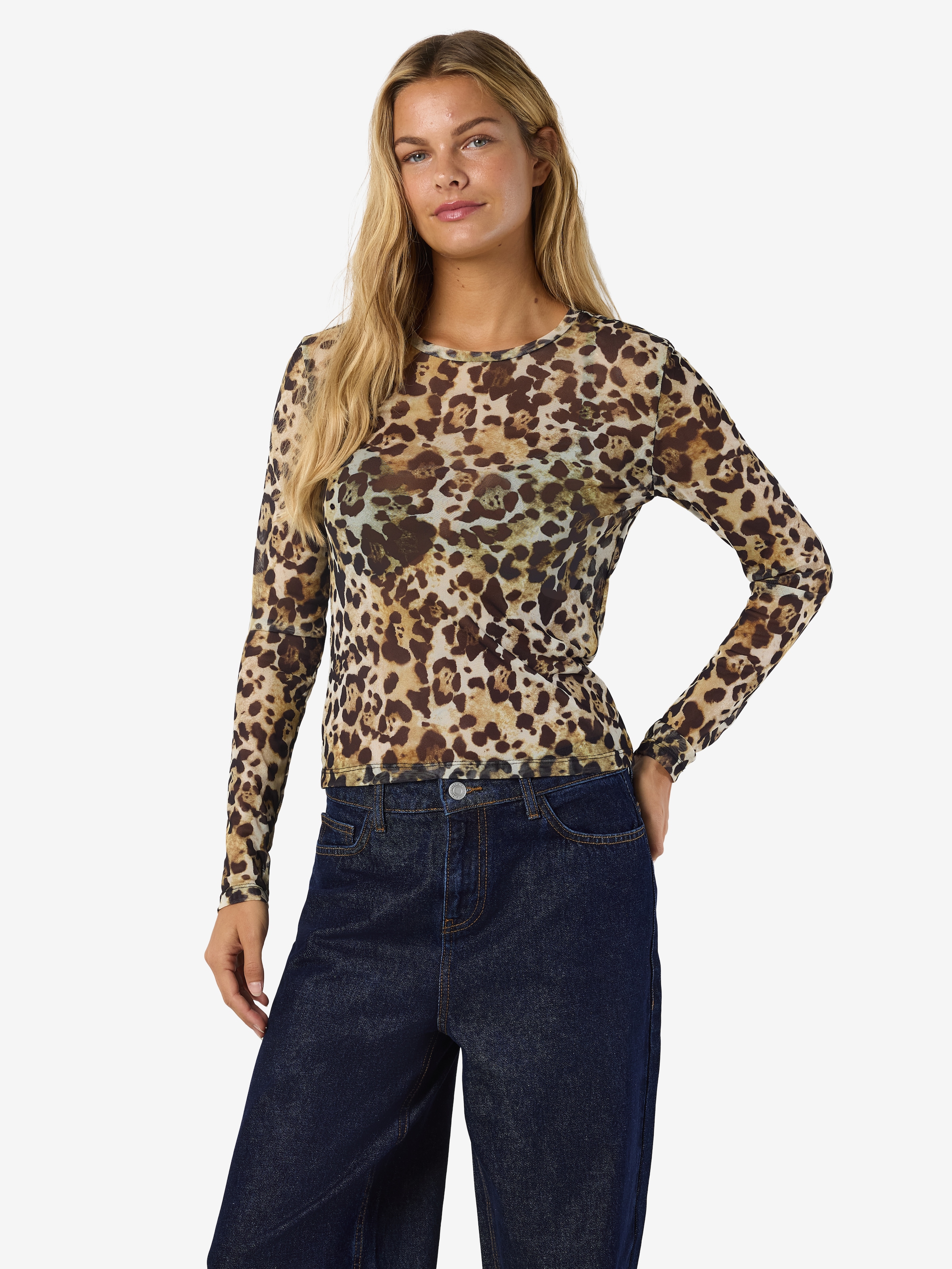 Noisy may T-shirt en résille »NMJUDITH L/S MESH TOP BG NOOS« transparent