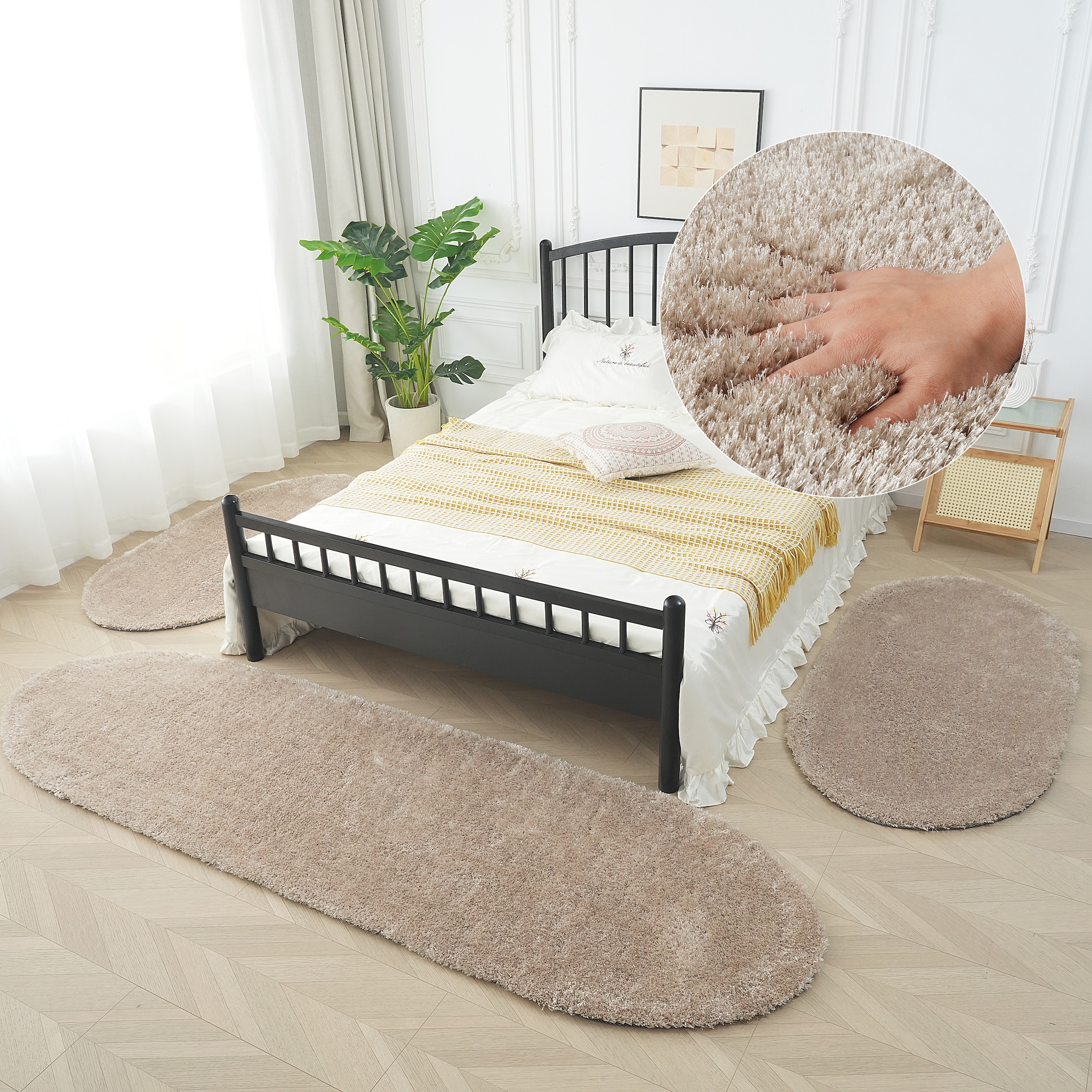 Image of Bruno Banani Hochflor-Bettumrandung "Dana Teppich, Kundenliebling" Höhe 30 mm 3 Stk. tlg. unifarben, Mikrofaser, pflegeleicht, Bettvorleger, Schlafzimmer