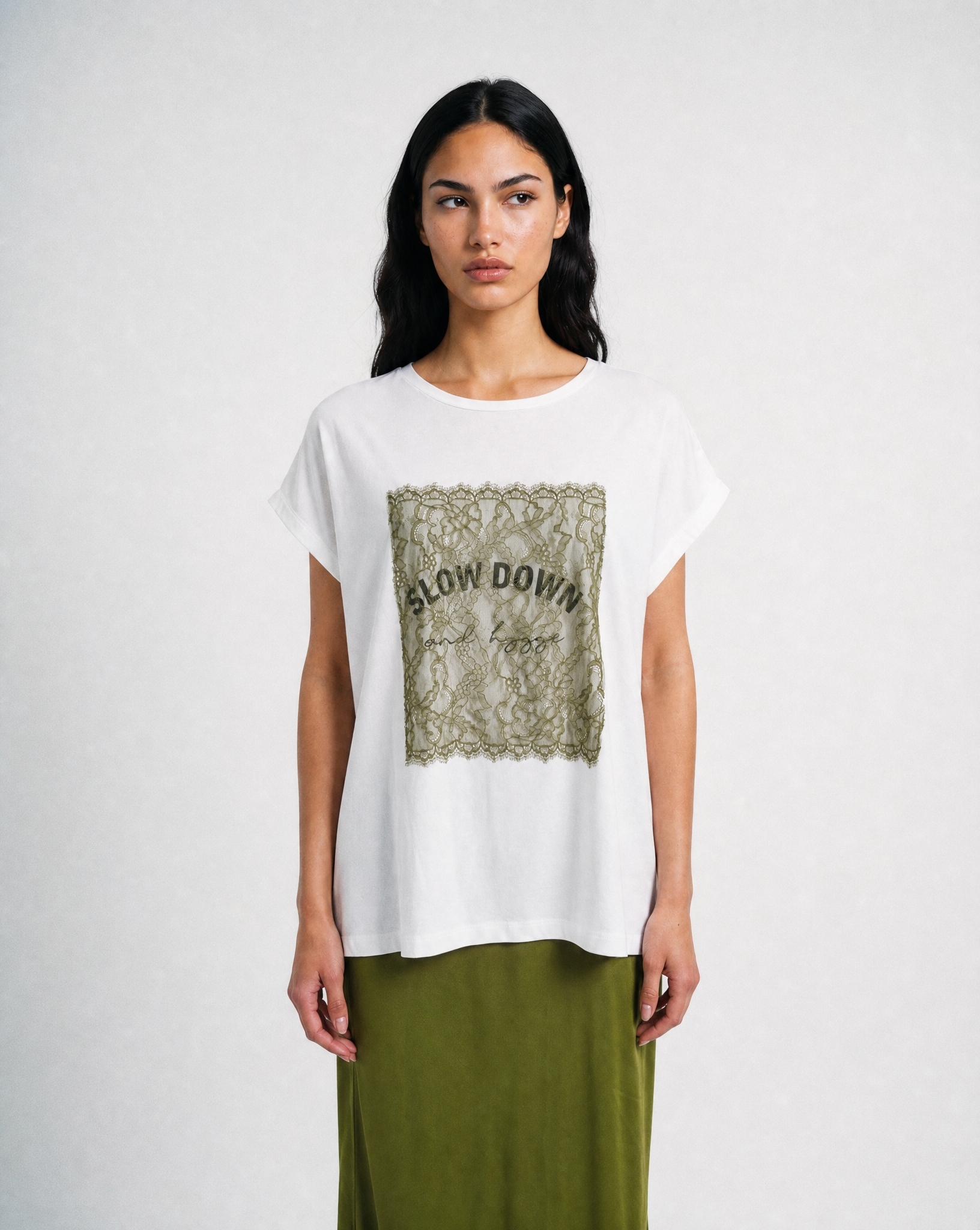 Image of Smith & Soul T-Shirt mit Spitzenbesatz, oversize