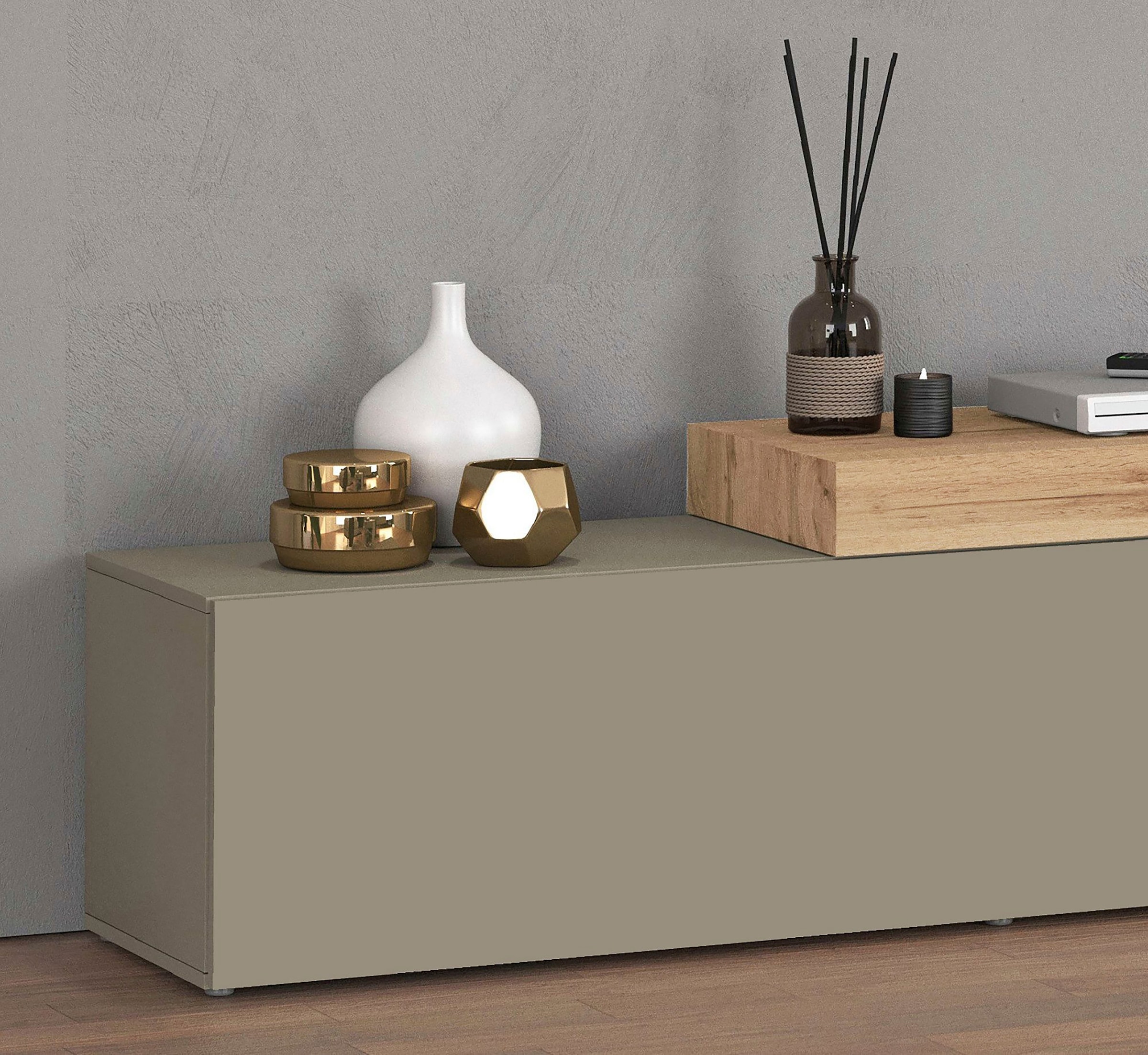 GOODproduct Table basse »Chronos TV-Board, TV-Schrank« Breite verstellbar von 180 bis 260 cm, 1 cuis tlg. Breite 220 cm TV-Board,Lowboard,1 Klappe und ein L-Förmiger Aufsatz