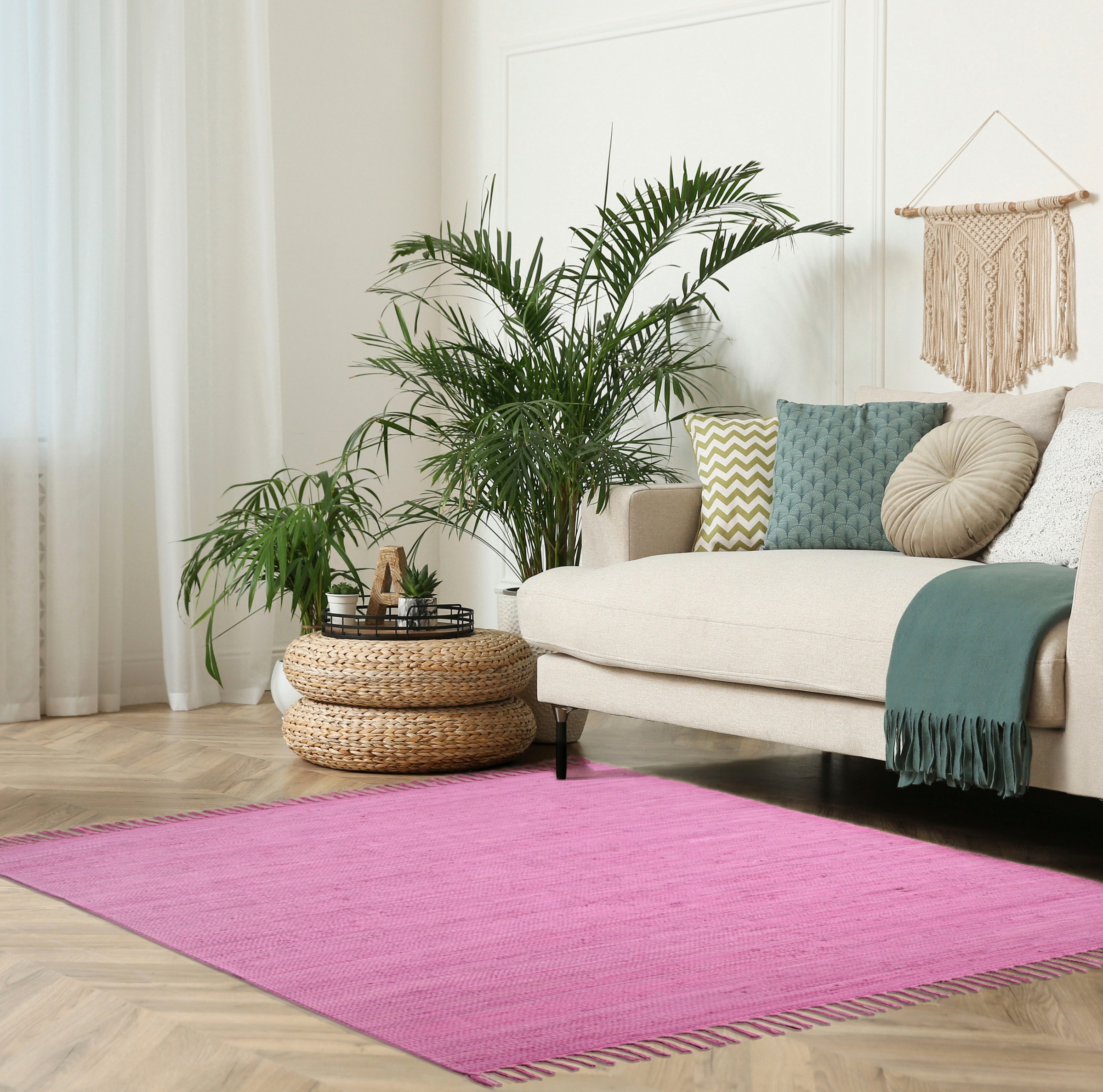 Image of GOODproduct Teppich "Cadis" rechteckig 5 mm Höhe Wendeteppich, mit Fransen, Uni Farben, handgewebt, reine Baumwolle