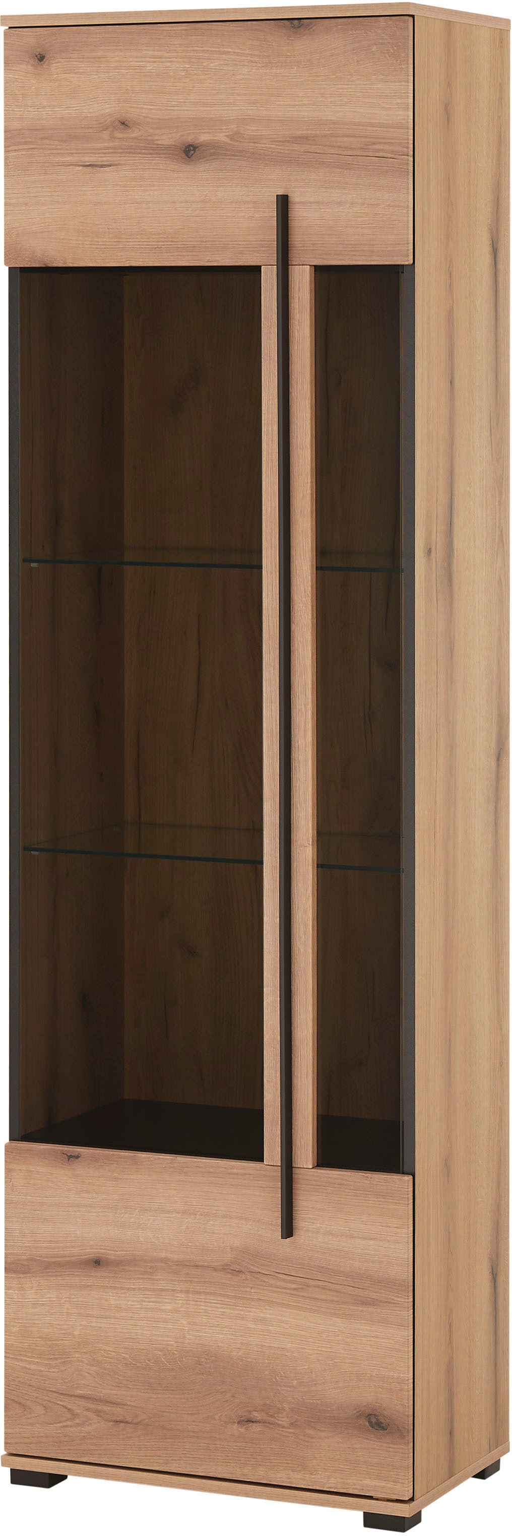 INOSIGN Vitrine »Cantara, Vitrinenschrank in Eiche Evoke oder weiss, Standvitrine«, schwarzer Stangengriff, ausreichend Stauraum, vielseitig einsetzbar