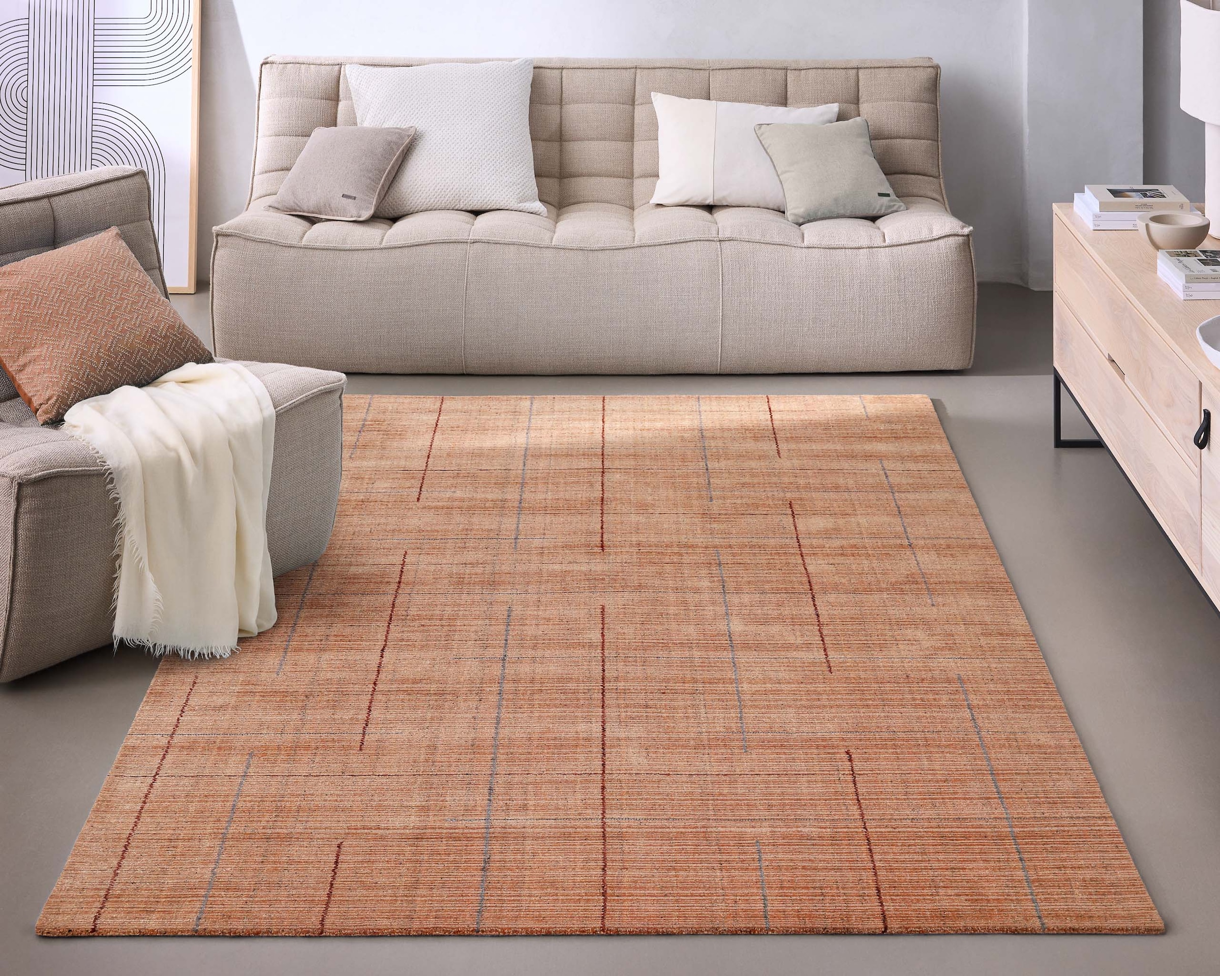 Wecon home Tapis »Milly« Rectangulaire 11 mm Höhe Kurzflorteppich, handgewebt, Naturfaser, Linienmuster, Wohnzimmer