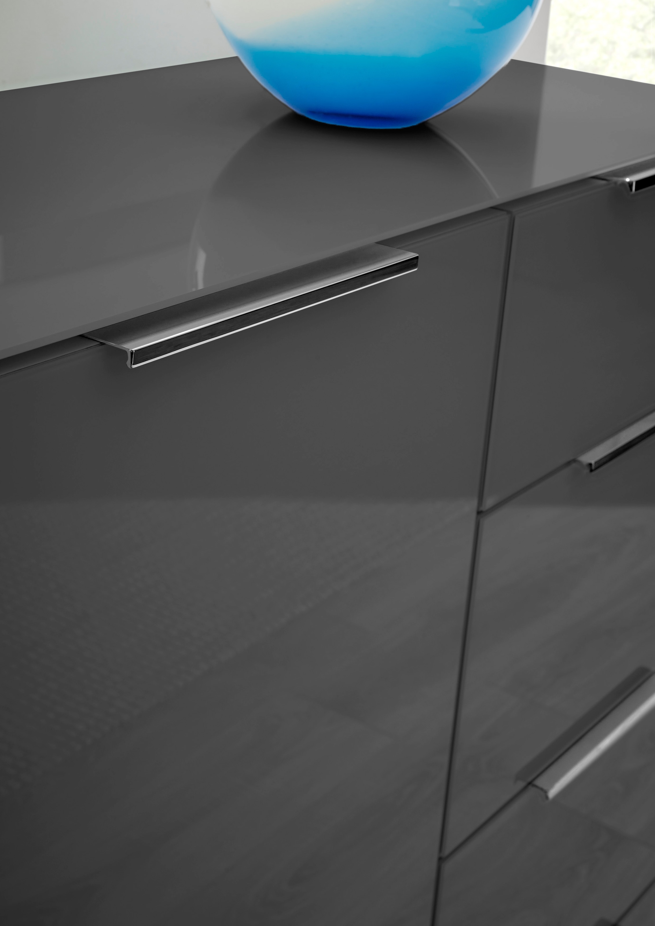 HBZ Kommode »Santorin Mehrzweckschrank mit Schubkästen, BxHxT 90x99x40 cm«, (1 St.), Mit 4 Schubkästen mit Softclose, Glasfront und Glasoberboden