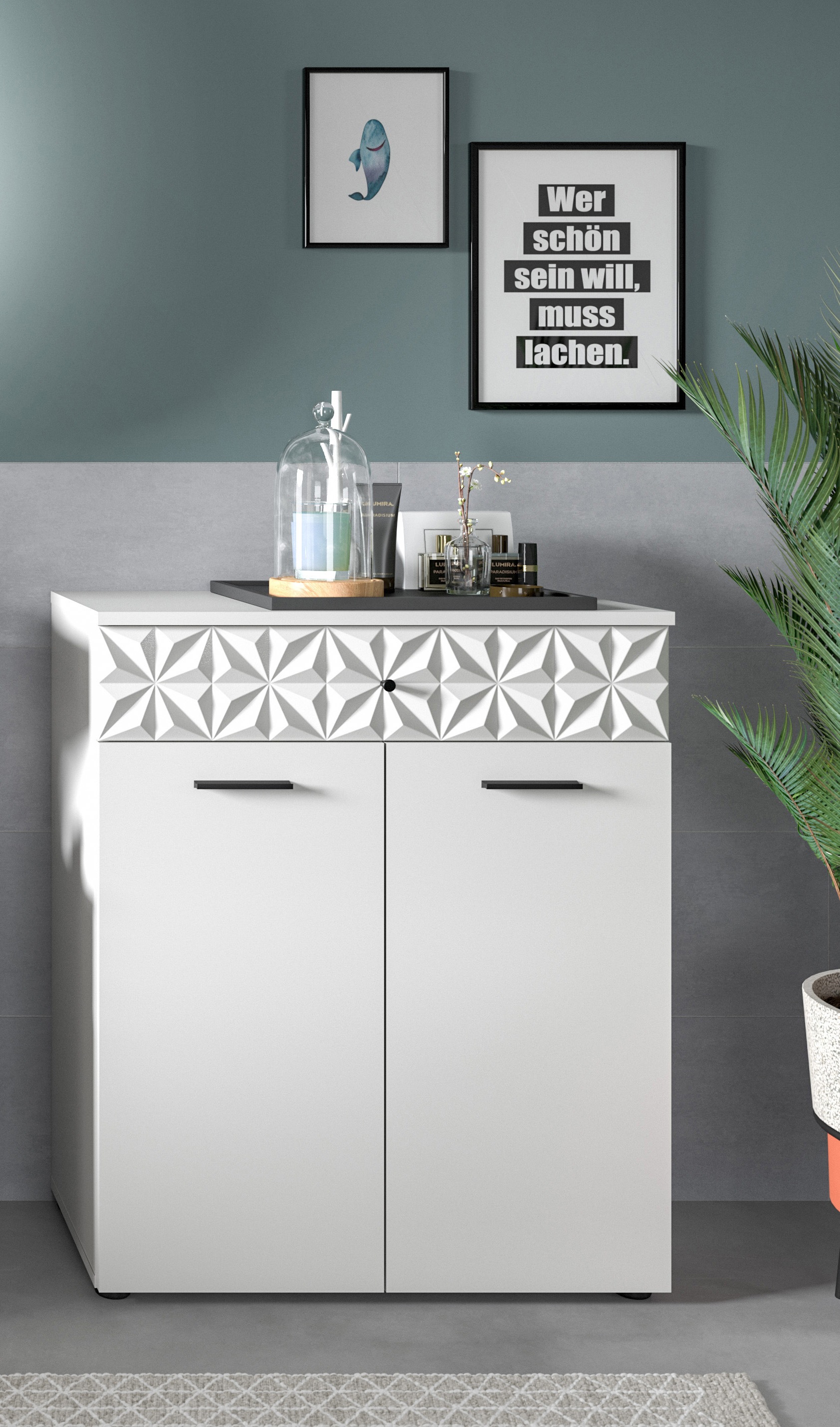 INOSIGN Unterschrank »VICENZA, TOPSELLER!, Breite 70cm, 2-türig, mit Front-Ornamentabsetzung« Standschrank, Badschrank, Kommode, Badkommode, Anrichte, Midischrank