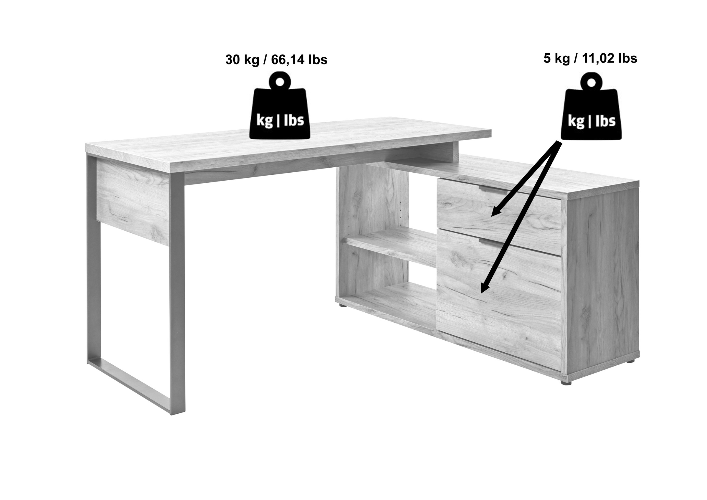 Jahnke Bureau d'angle »LOOP C 150 E« 1 cuis tlg. bureau d'angle, montage réversible, beaucoup de rangement