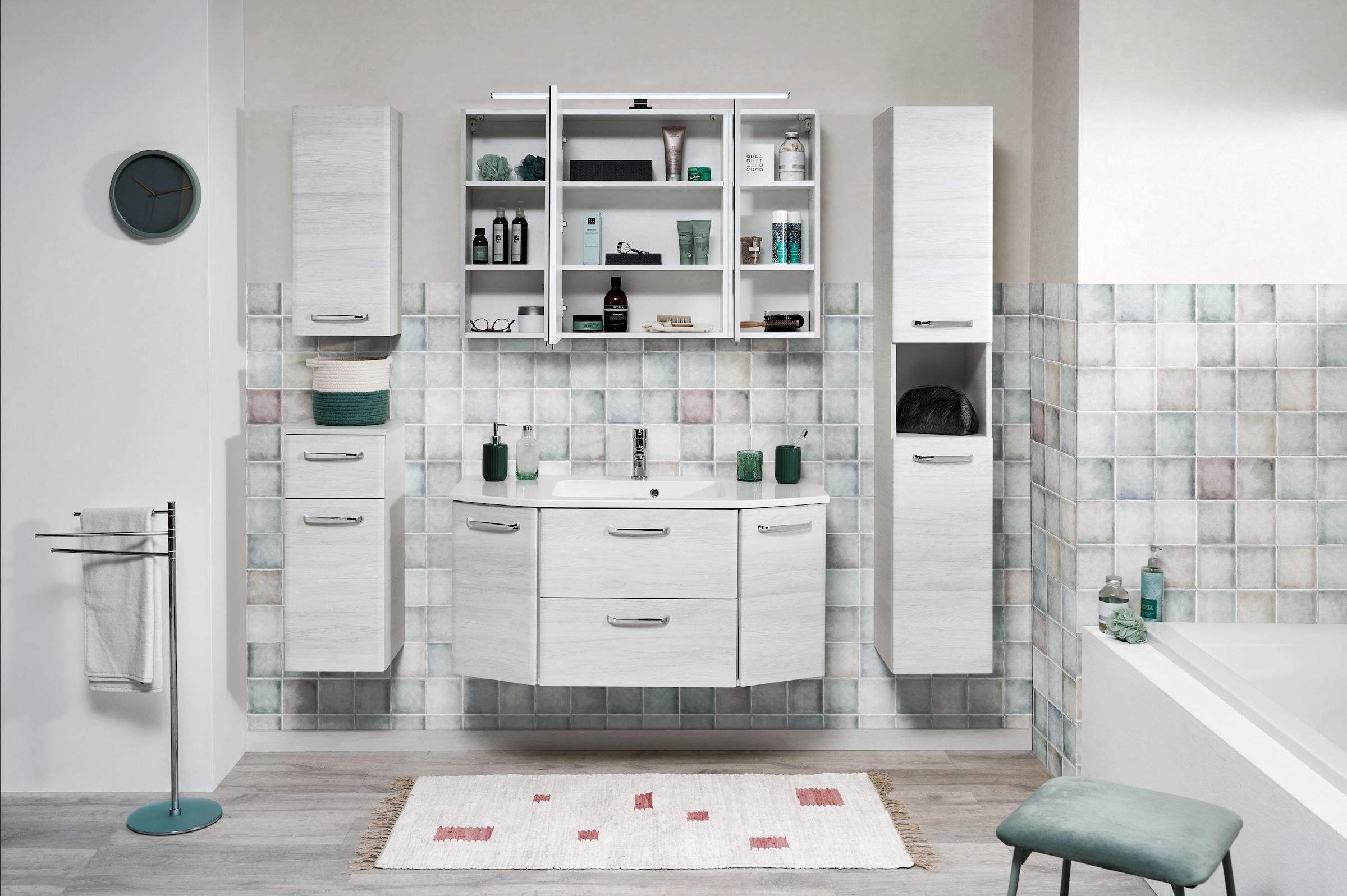 Saphir Armoire basse »Quickset Badschrank 30 cm breit, 1 Tür, 1 Schublade, 1 Einlegeboden« Meuble sous lavabo salle de bain avec amortisseur de porte, 1 porte, poignées chromées brillantes