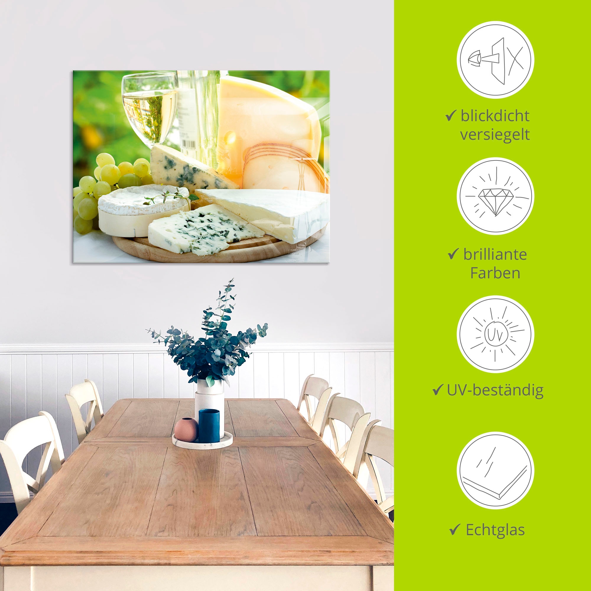 Artland Glasbild »Käse & Wein«, Lebensmittel, (1 St.), in verschiedenen Grössen