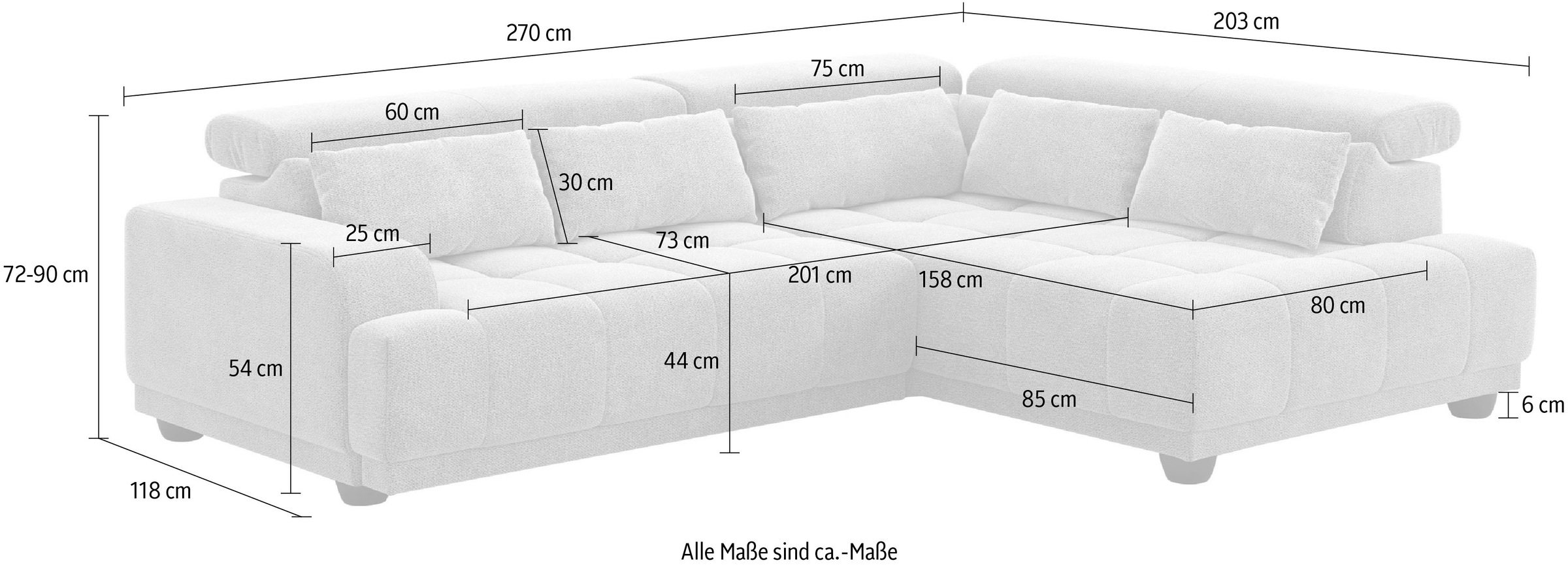 COTTA Canapé d'angle »Jade L Form, Breite: 270 cm, mit Kopfteilverstellung & Nierenkissen« optional elektr. Sitztiefenverstellung