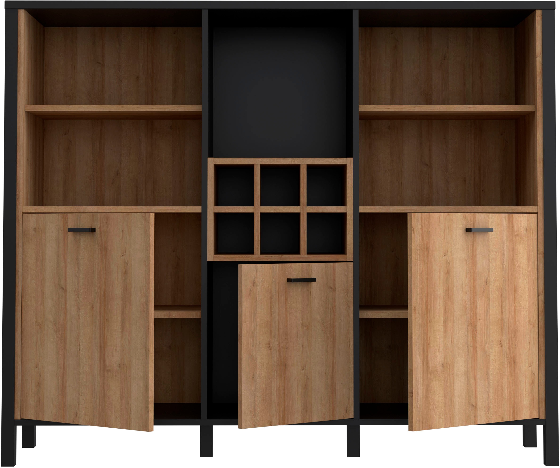 High Rock Shelf Unit in Matt Black/Riviera Oak, none