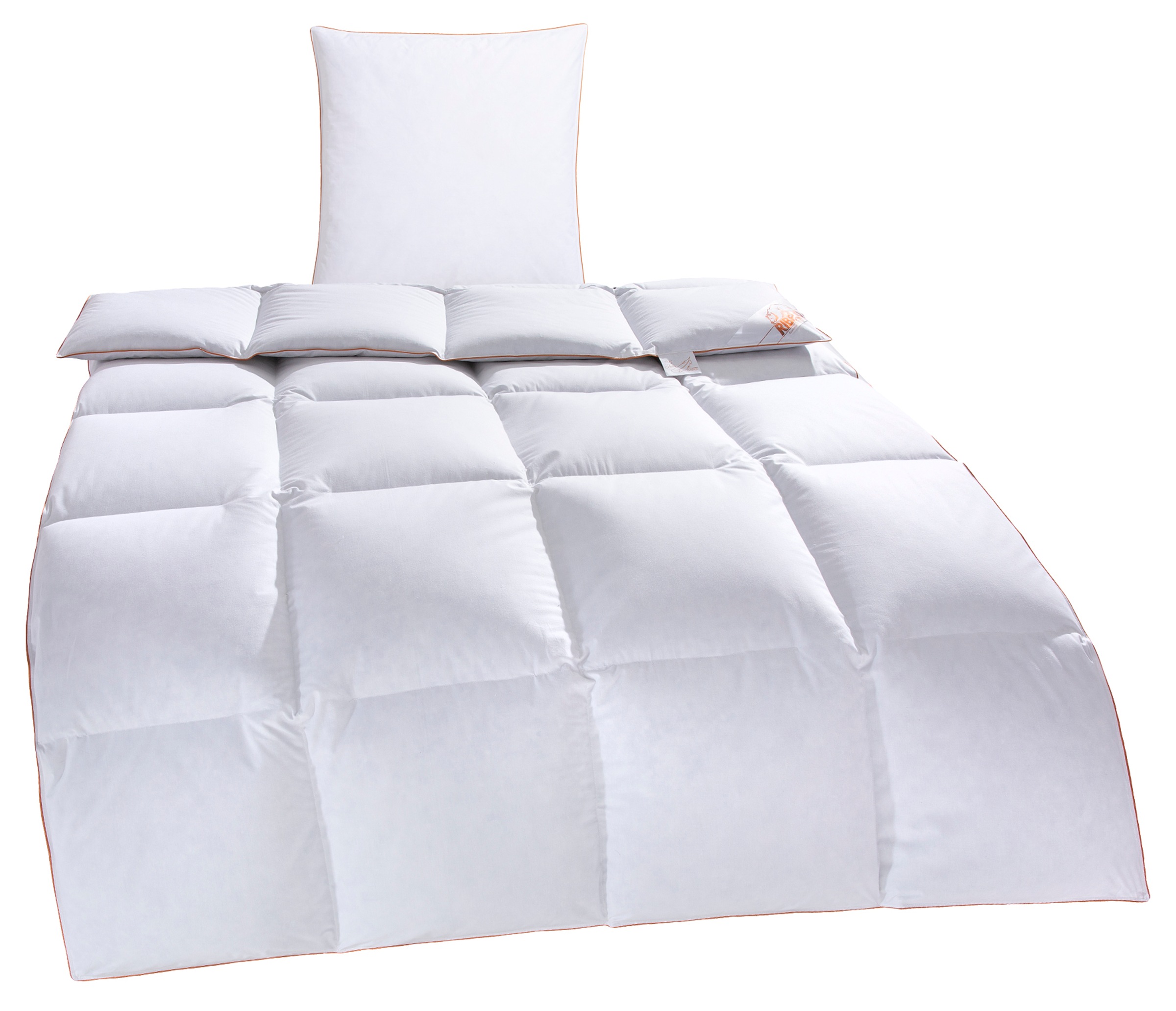 RIBECO Daunenbettdecke + Kopfkissen »Richard, Bettwaren-Set in 135x200 oder 155x220 cm, Sommer oder Winter«, (Spar-Set), Seit 105 Jahren überzeugt RIBECO durch Qualität