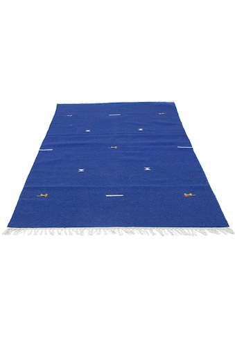 Wollteppich »Kelim Teppich handgewebt blau«, rechteckig, Kurzflor